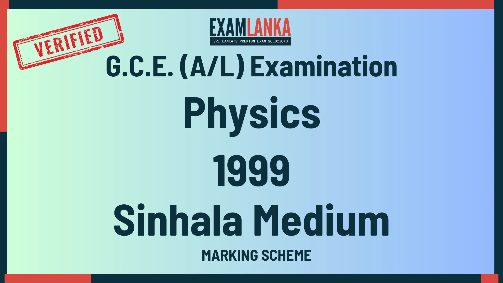 1999 physics marking sinhala medium