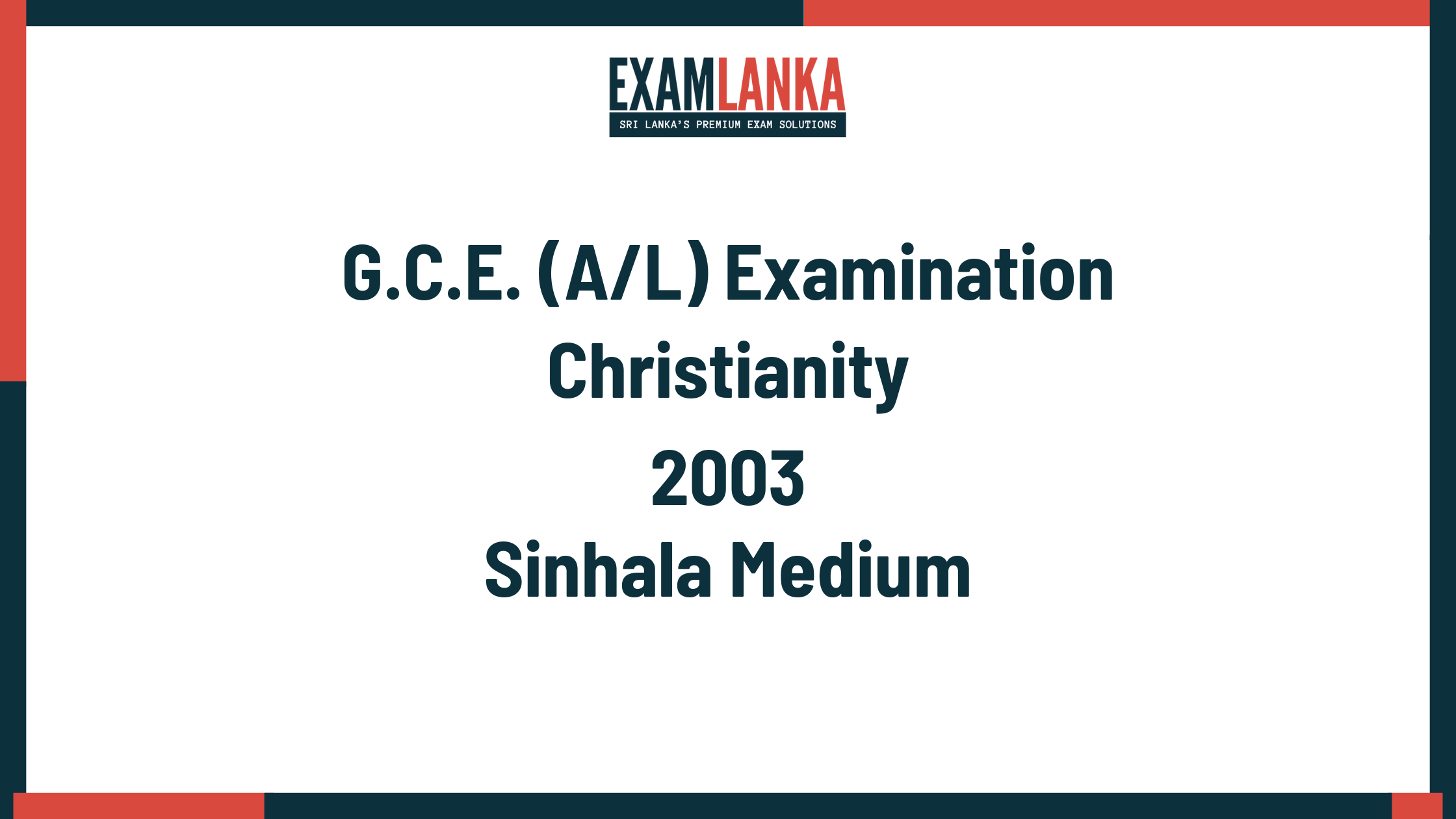 2003 christianity past paper sinhala medium