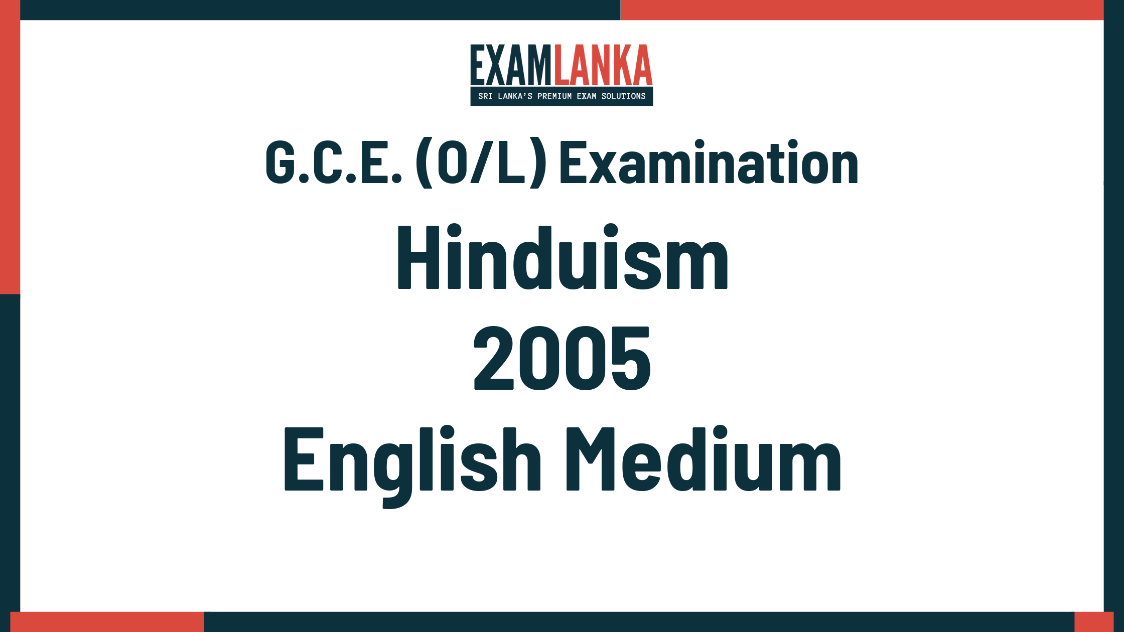2005 G.C.E. O/L Hinduism English Medium Past Paper