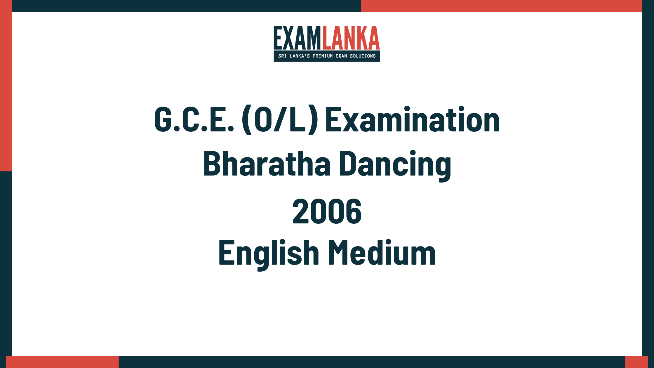 2006 G.C.E. O/L Bharatha Dancing English Medium Past Paper
