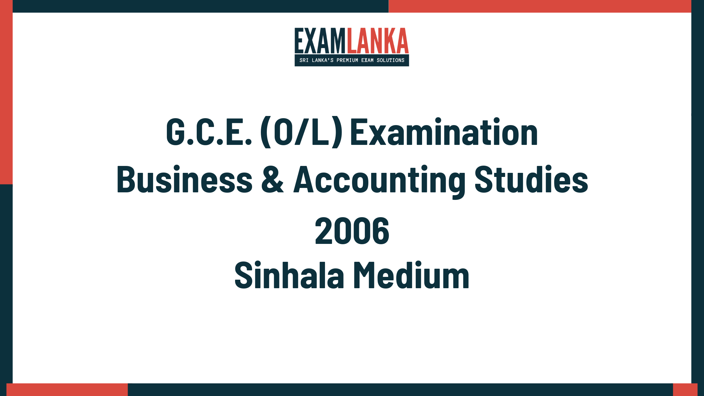 2006 G.C.E. O/L Business & Accounting Studies Sinhala Medium Past Paper