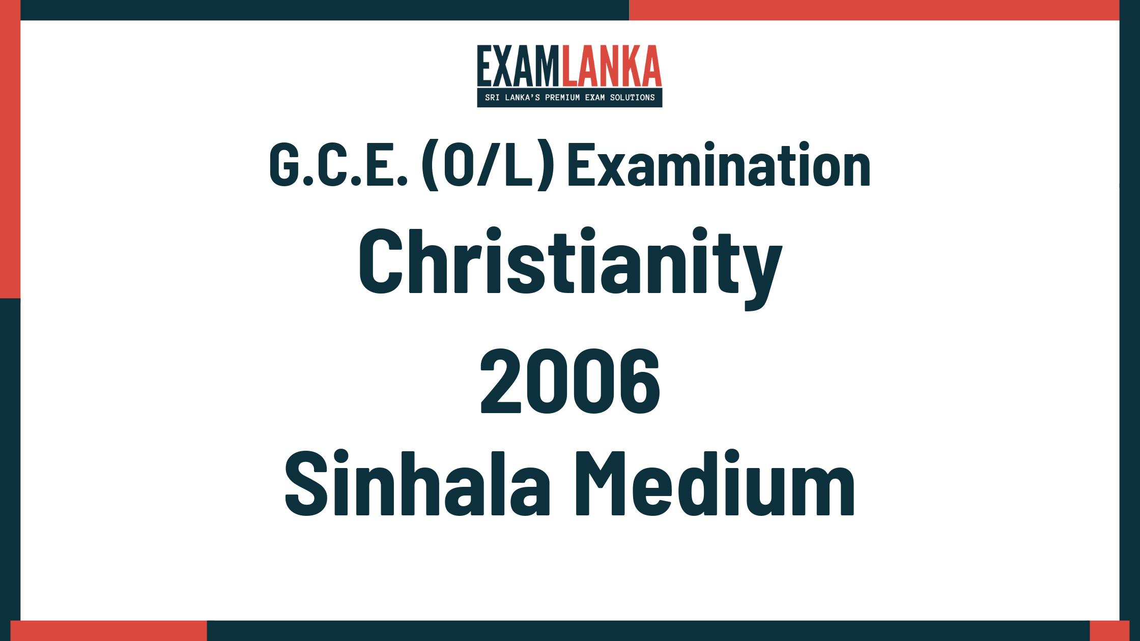 2006 G.C.E. O/L Christianity Sinhala Medium Past Paper