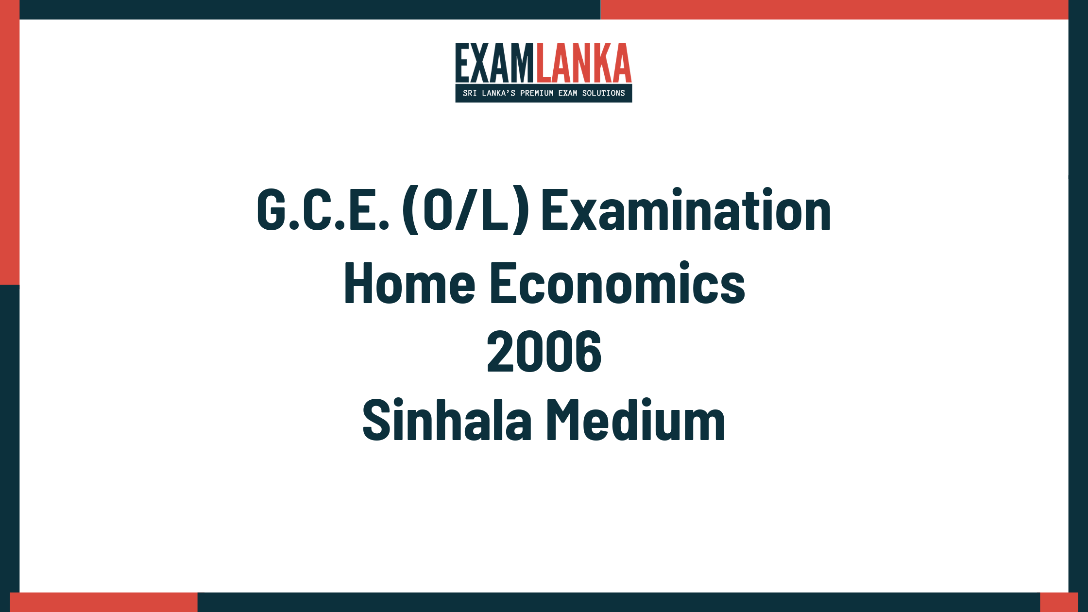 2006 G.C.E. O/L Home Economics Sinhala Medium Past Paper