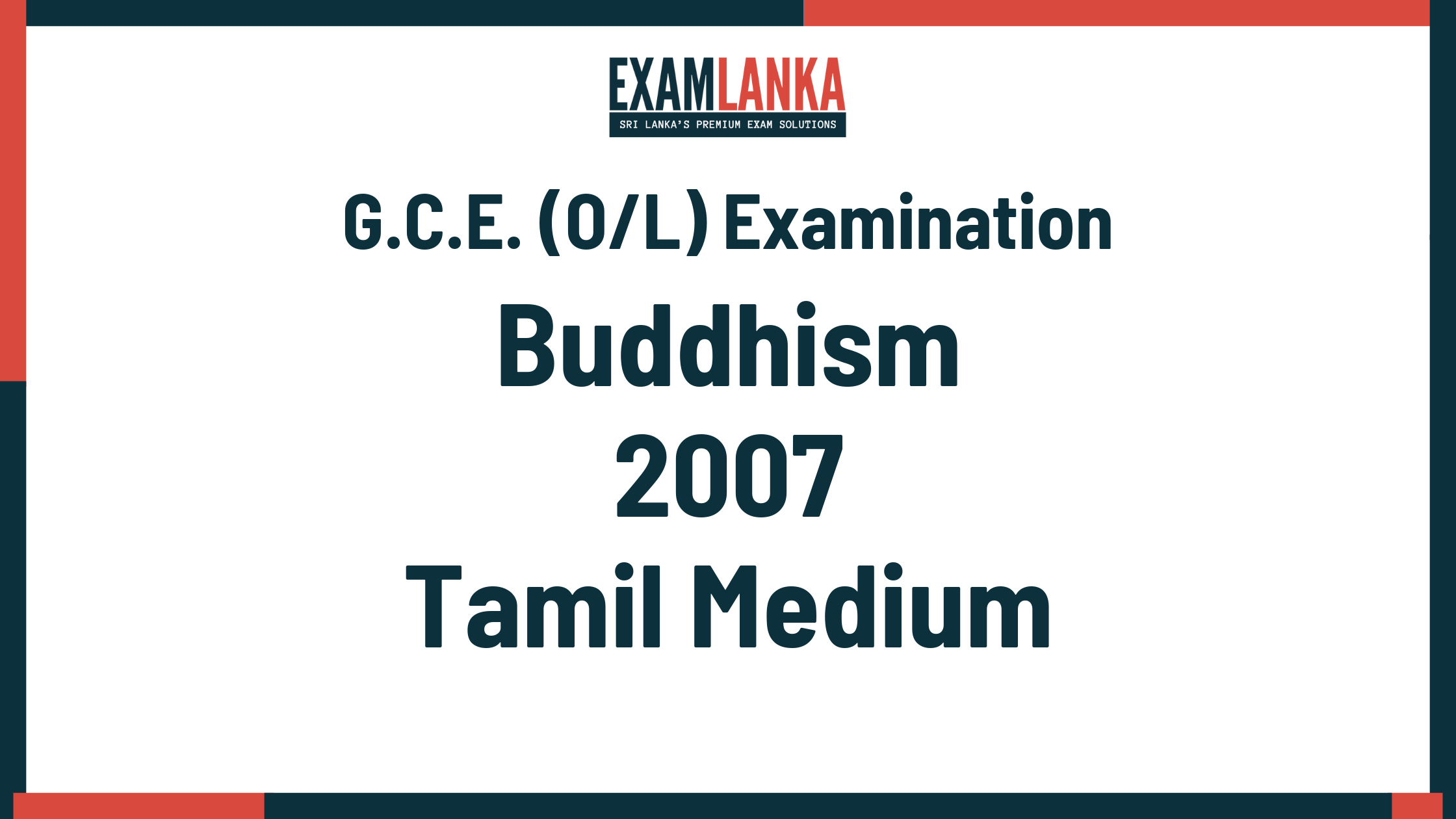 2007 G.C.E. O/L Buddhism Tamil Medium Past Paper