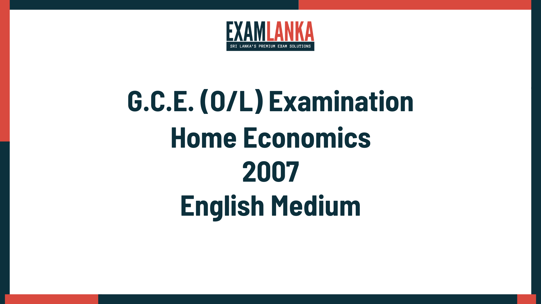 2007 G.C.E. O/L Home Economics English Medium Past Paper