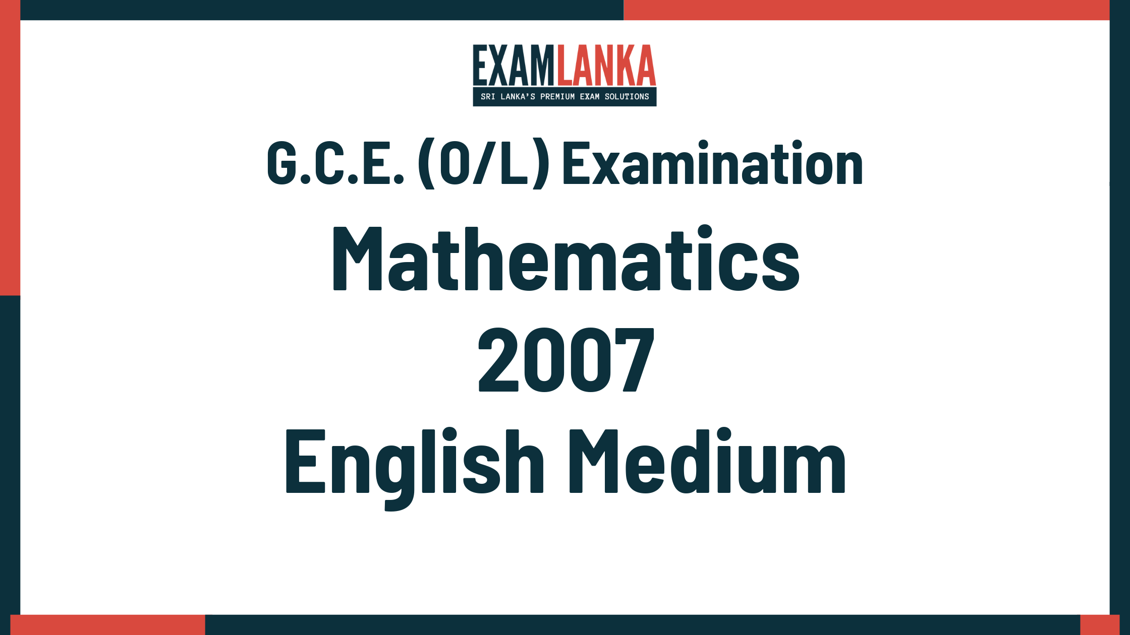 2007 G.C.E. O/L Mathematics English Medium Past Paper