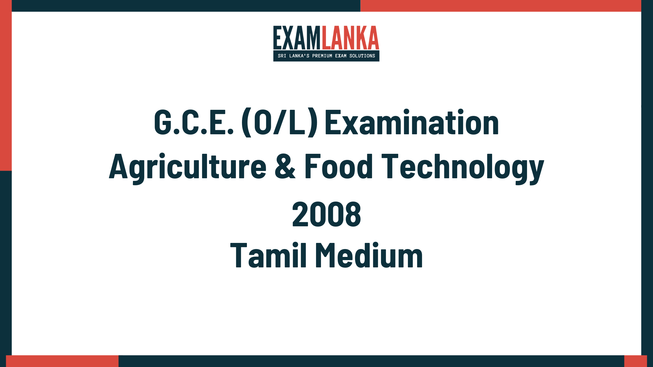 2008 G.C.E. O/L Agriculture & Food Technology Tamil Medium Past Paper