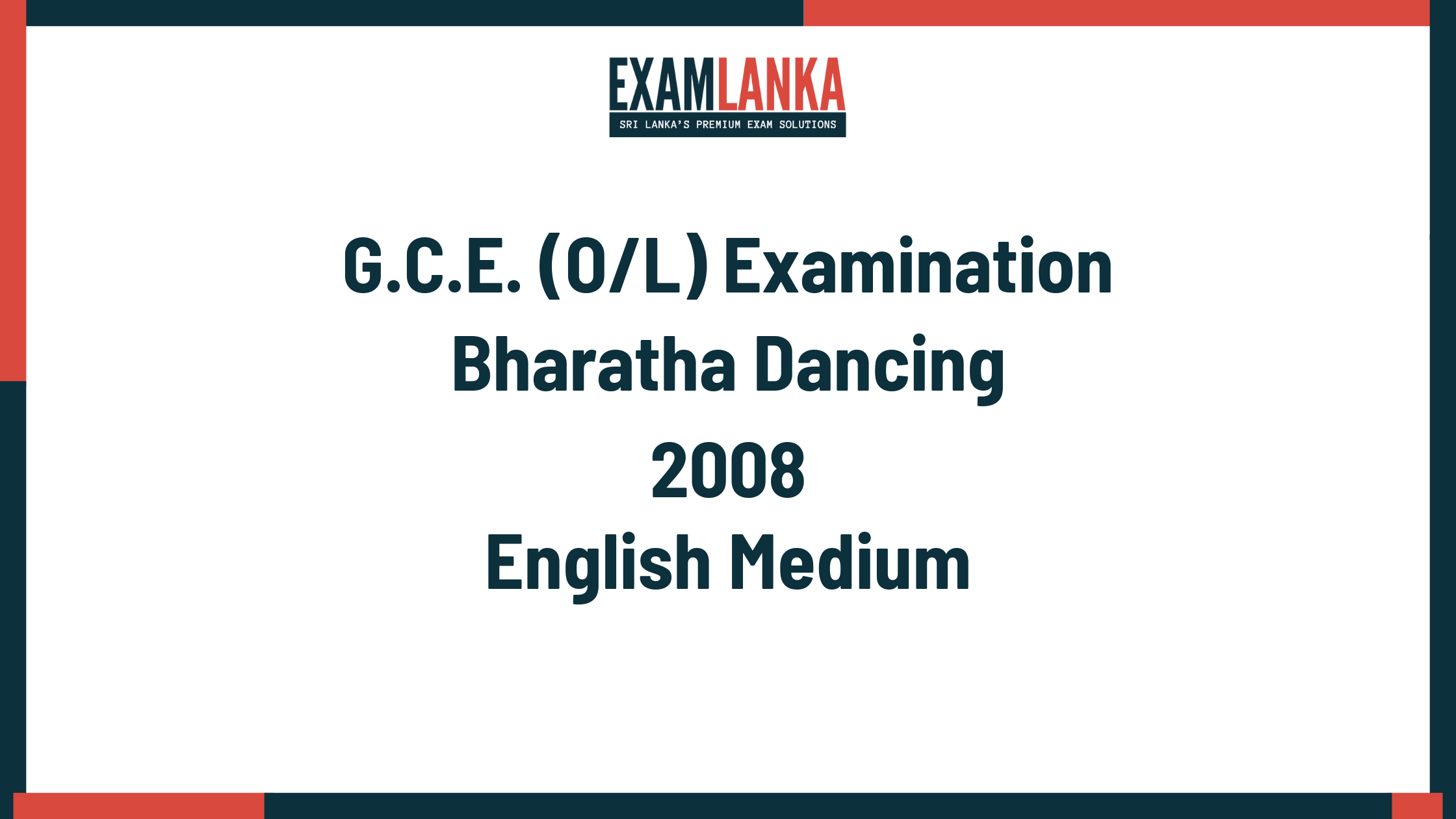 2008 G.C.E. O/L Bharatha Dancing English Medium Past Paper