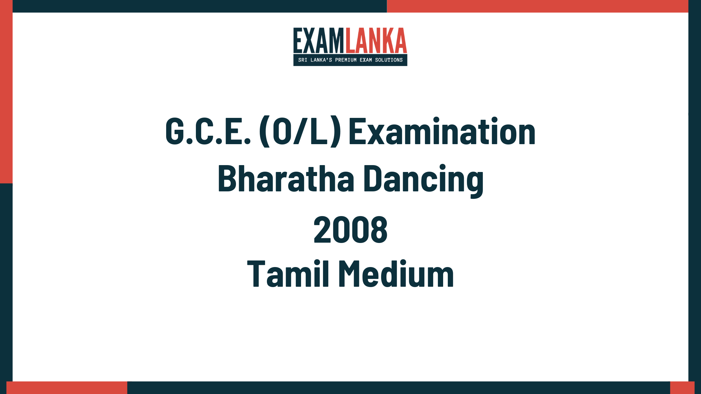 2008 G.C.E. O/L Bharatha Dancing Tamil Medium Past Paper