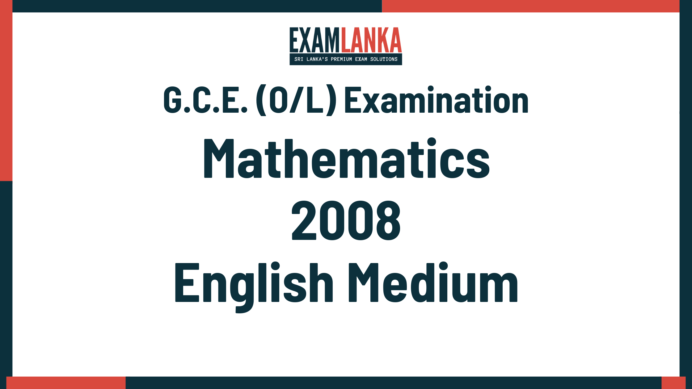 2008 G.C.E. O/L Mathematics English Medium Past Paper