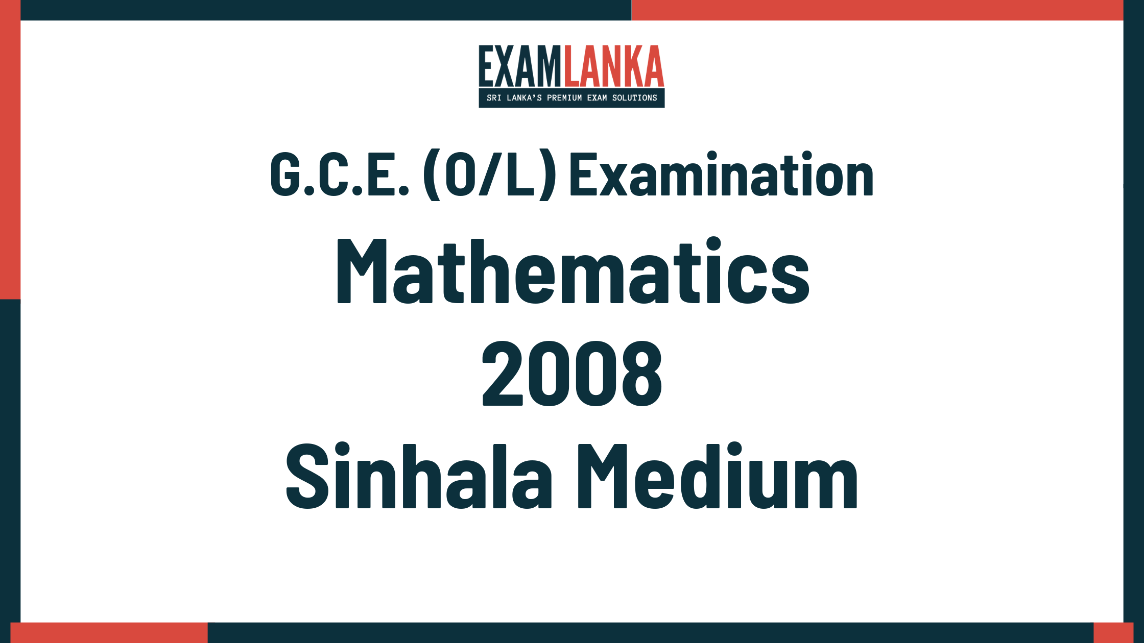 2008 G.C.E. O/L Mathematics Sinhala Medium Past Paper
