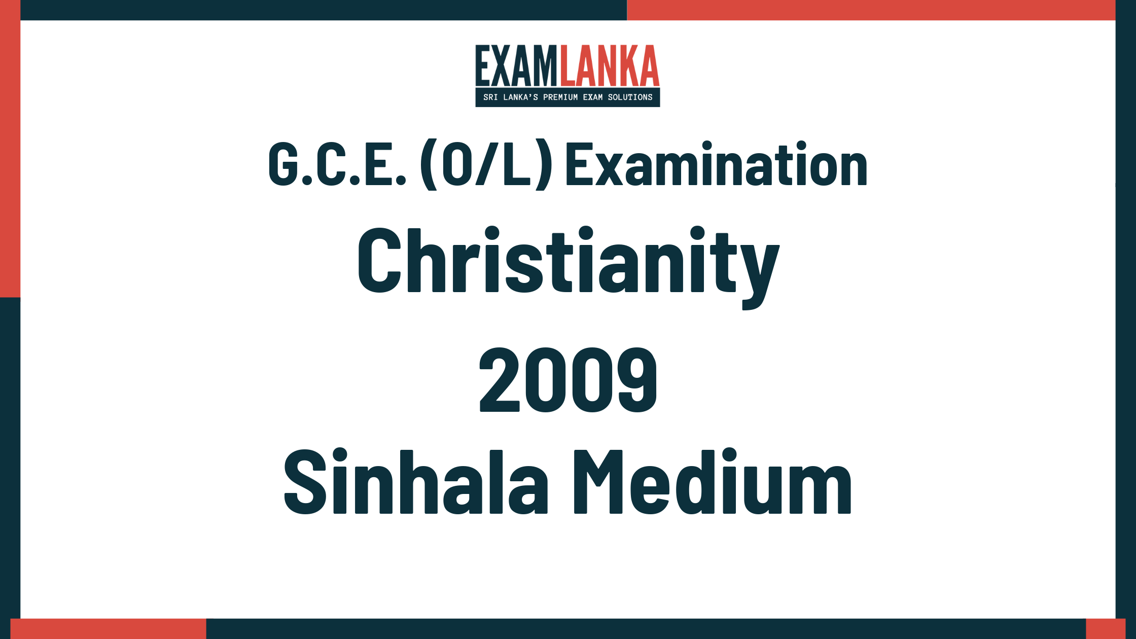 2009 G.C.E. O/L Christianity Sinhala Medium Past Paper