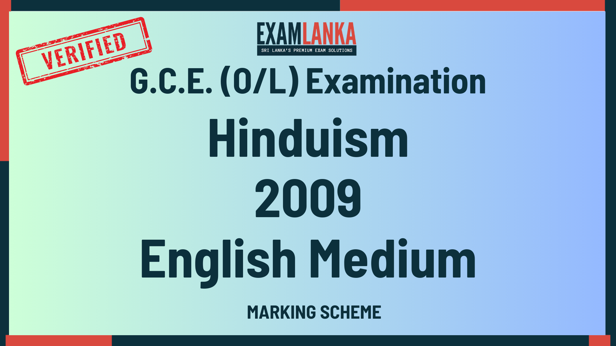 2009 G.C.E. O/L Hinduism English Medium Marking Scheme