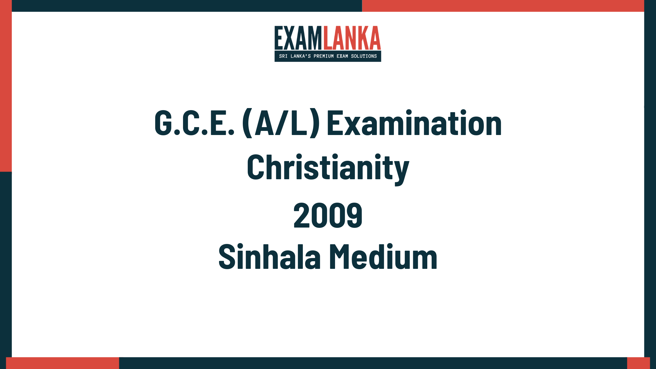 2009 christianity past paper sinhala medium