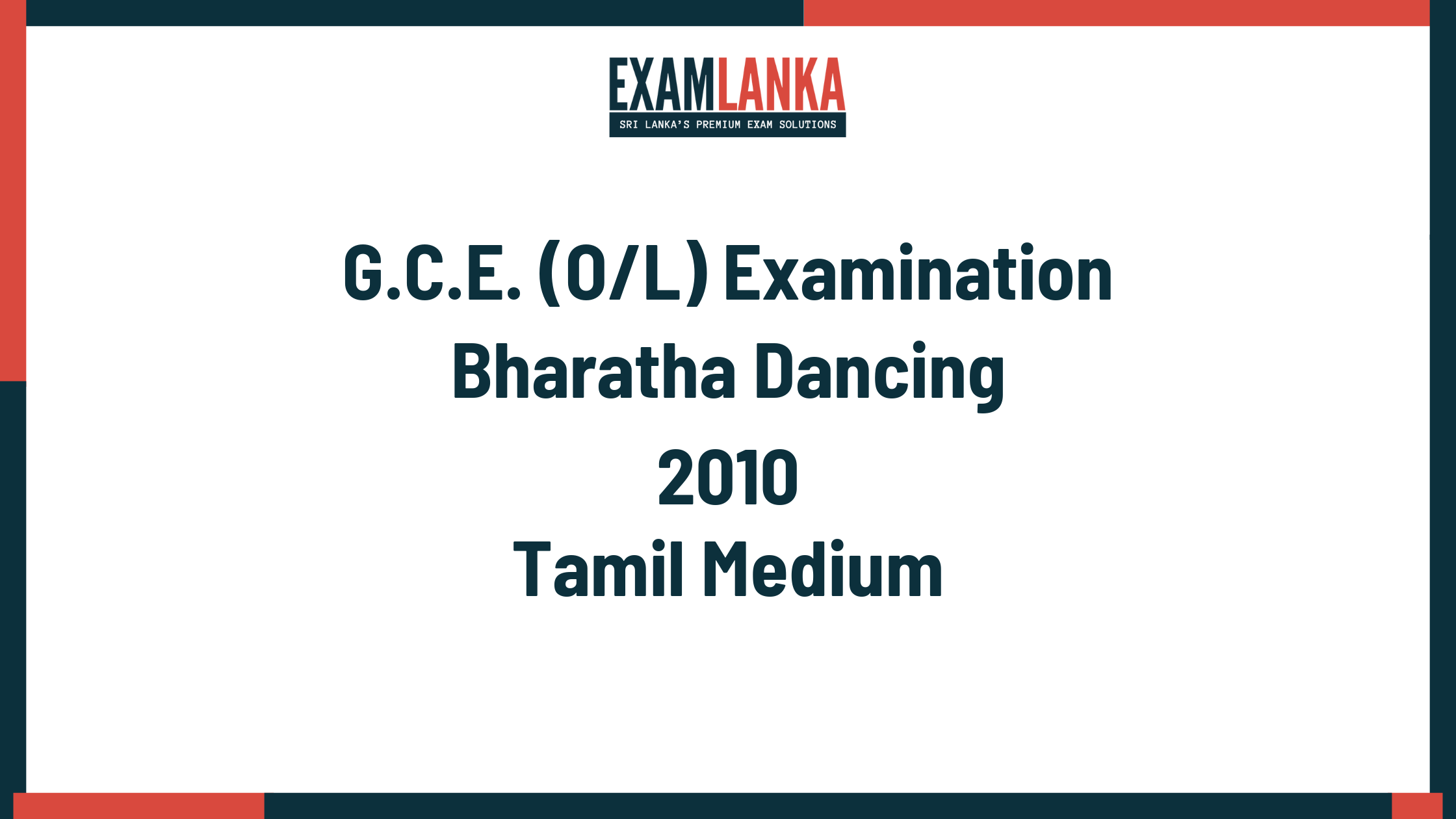 2010 G.C.E. O/L Bharatha Dancing Tamil Medium Past Paper