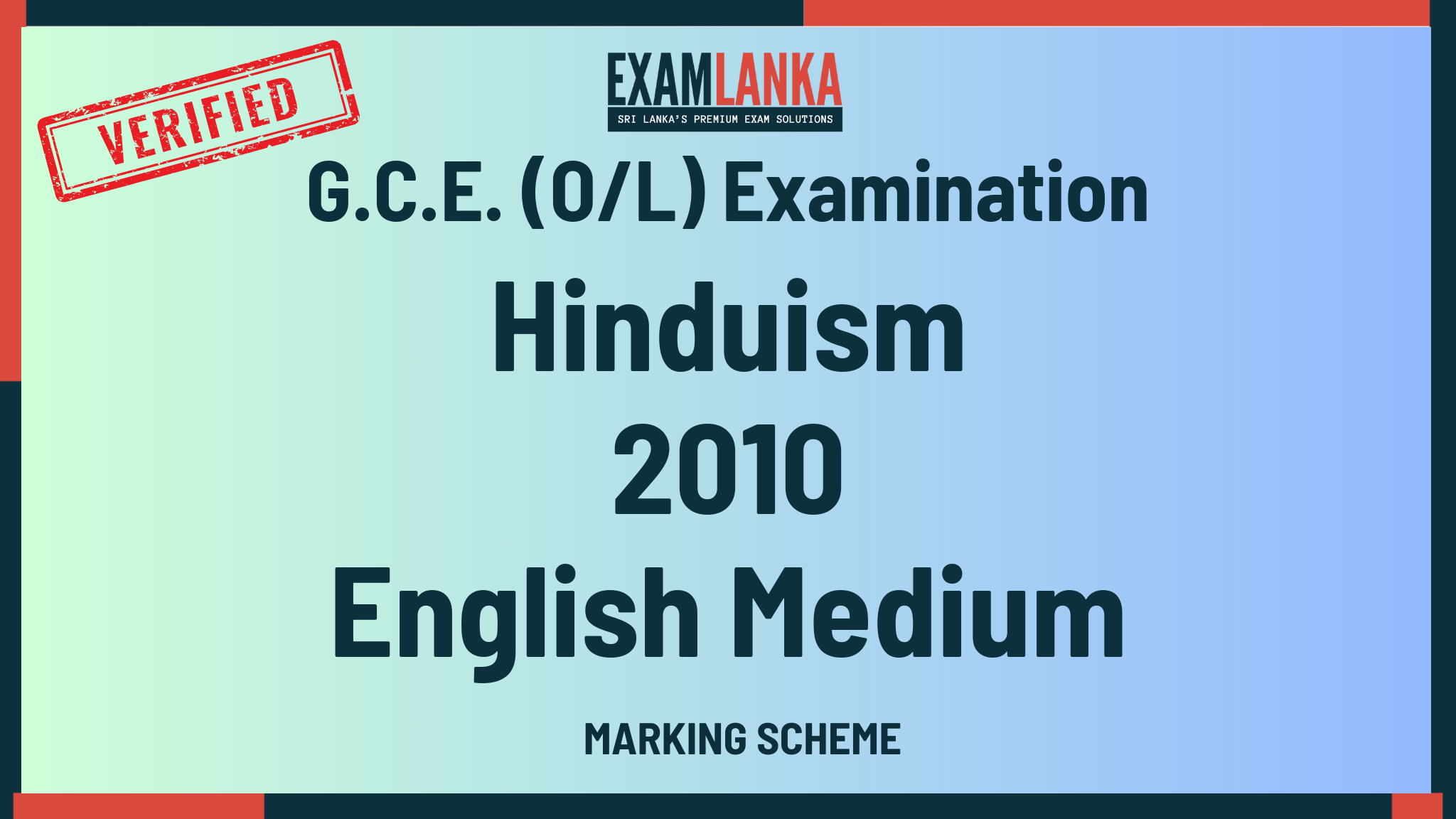 2010 G.C.E. O/L Hinduism English Medium Marking Scheme
