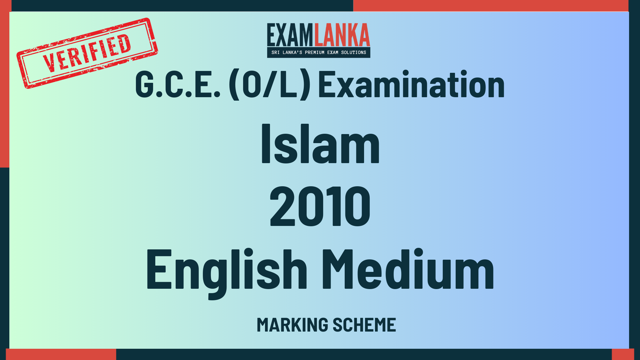 2010 G.C.E. O/L Islam English Medium Marking Scheme