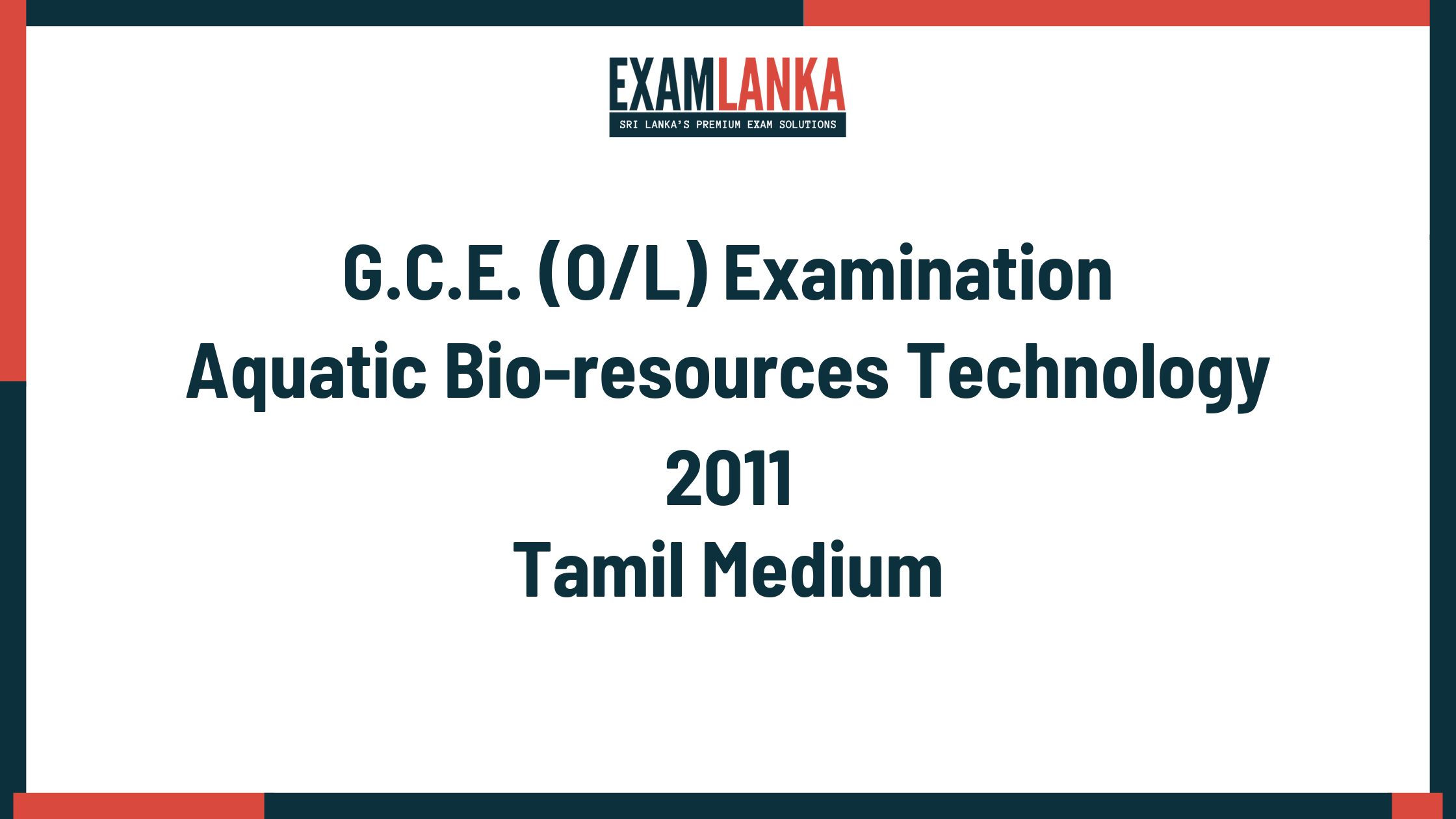 2011 G.C.E. O/L Aquatic Bio-resources Technology Tamil Medium Past Paper