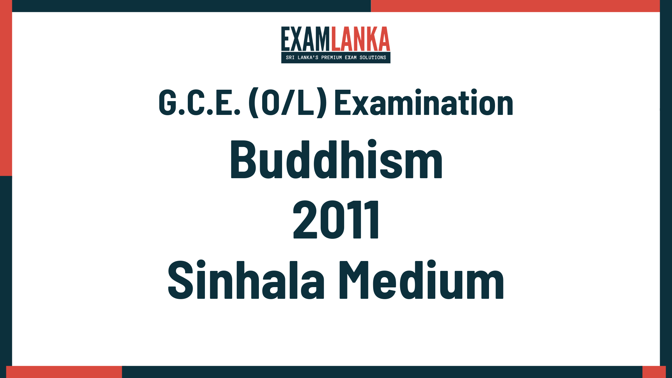 2011 G.C.E. O/L Buddhism Sinhala Medium Past Paper