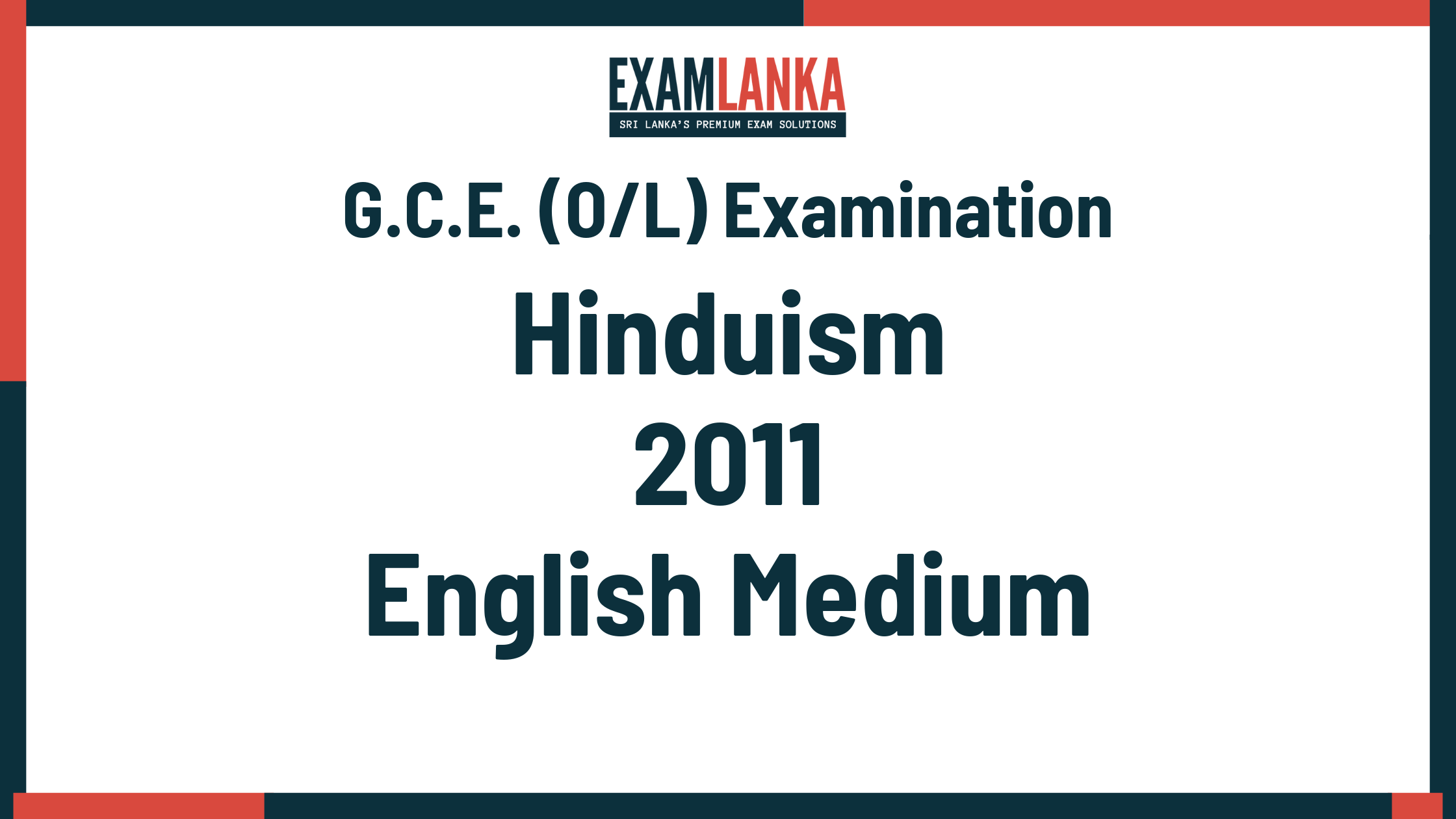 2011 G.C.E. O/L Hinduism English Medium Past Paper