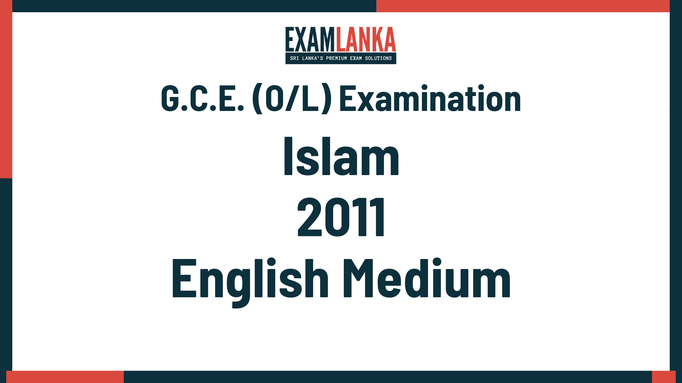 2011 G.C.E. O/L Islam English Medium Past Paper