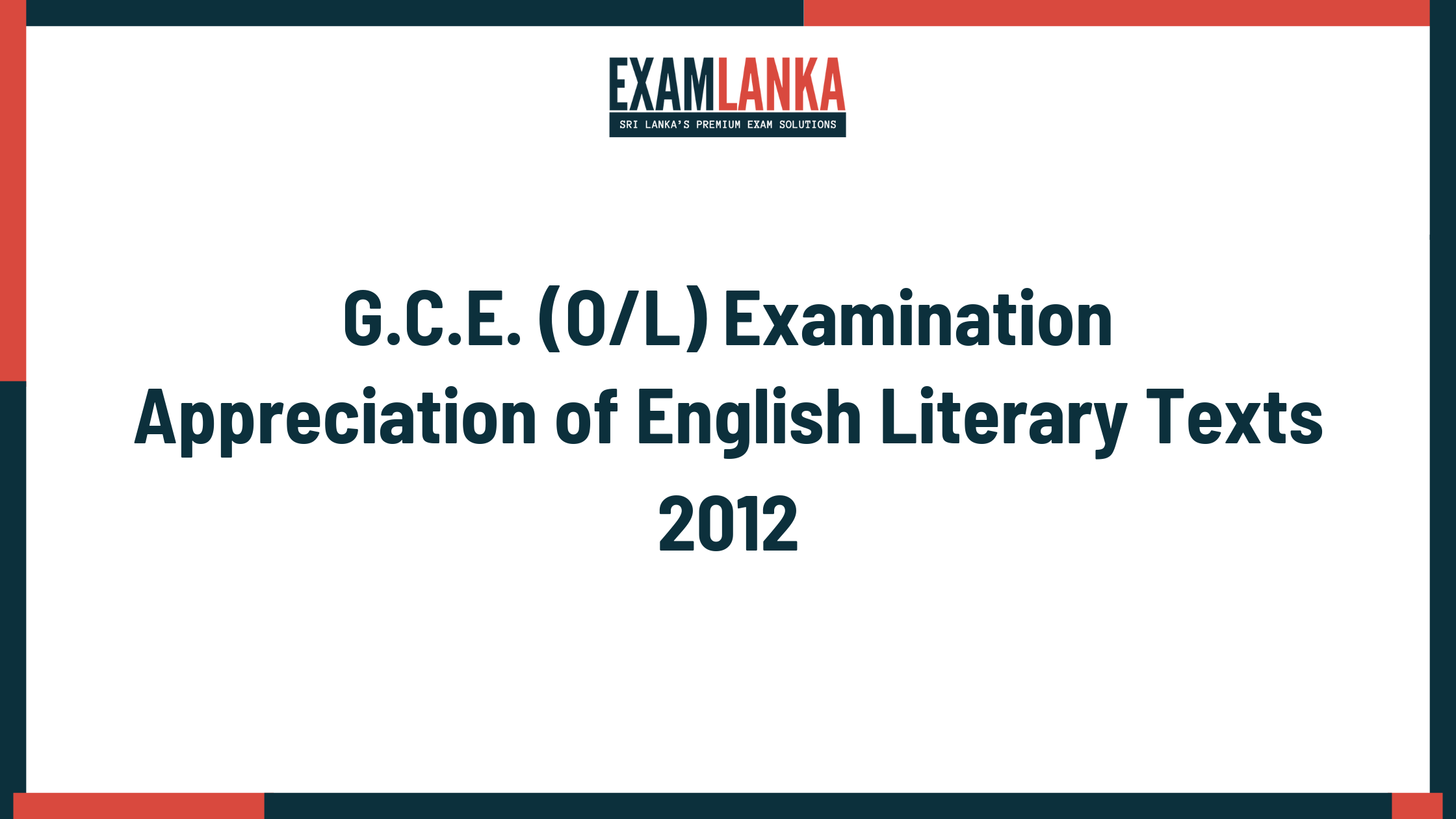 2012 G.C.E. O/L Appreciation of English Literary Texts Past Paper