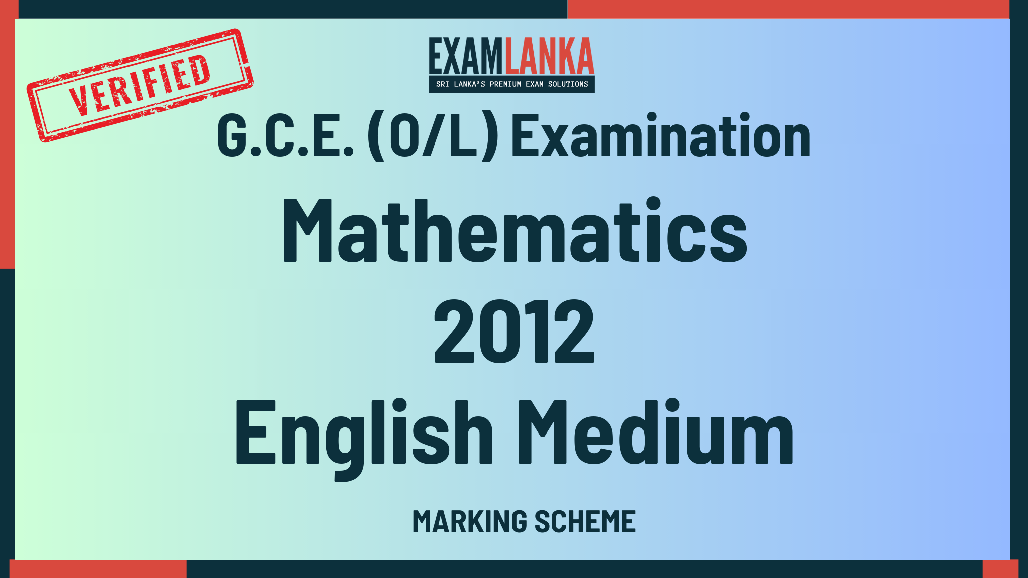 2012 G.C.E. O/L Mathematics English Medium Marking Scheme