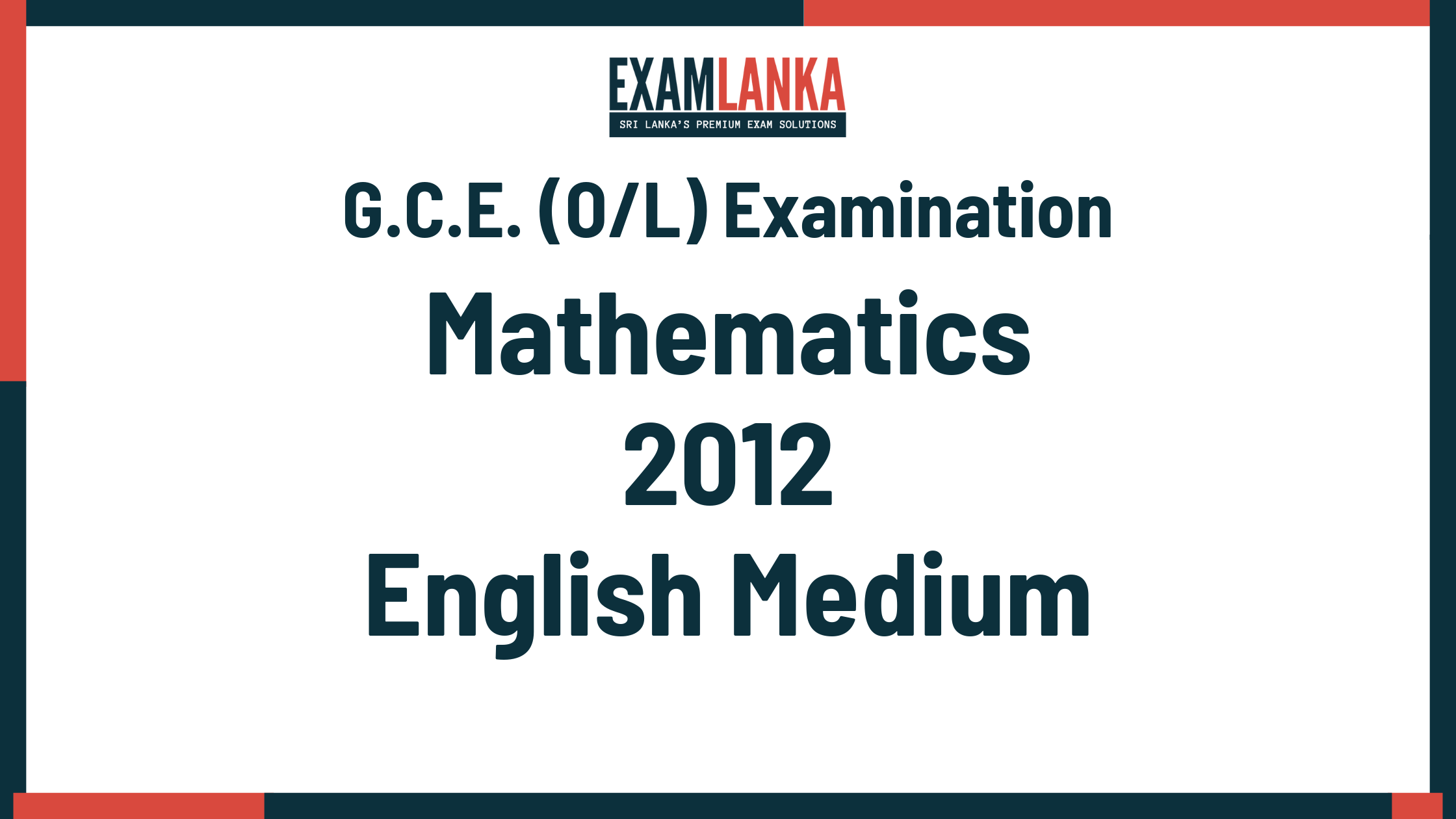 2012 G.C.E. O/L Mathematics English Medium Past Paper