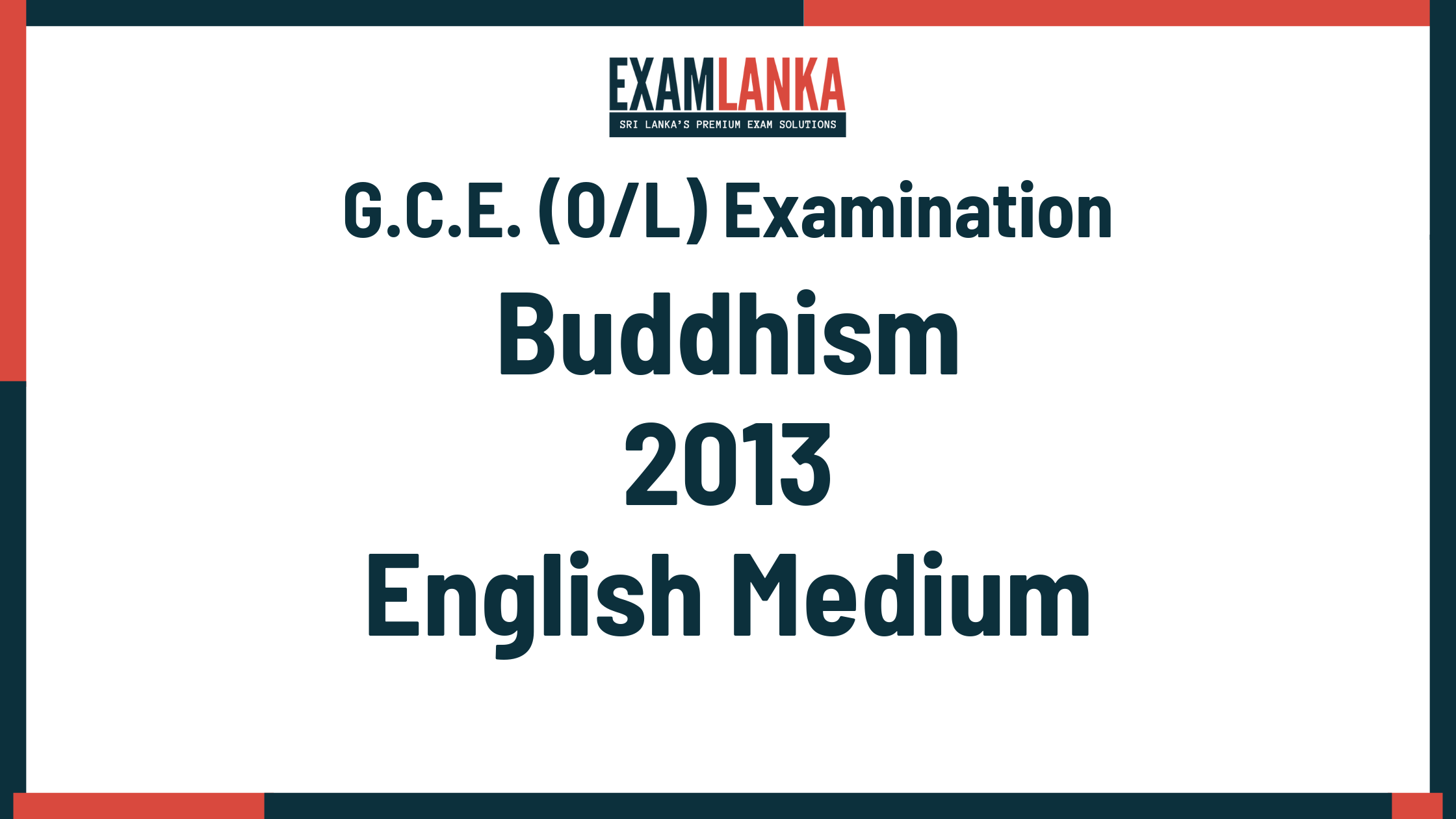 2013 G.C.E. O/L Buddhism English Medium Past Paper