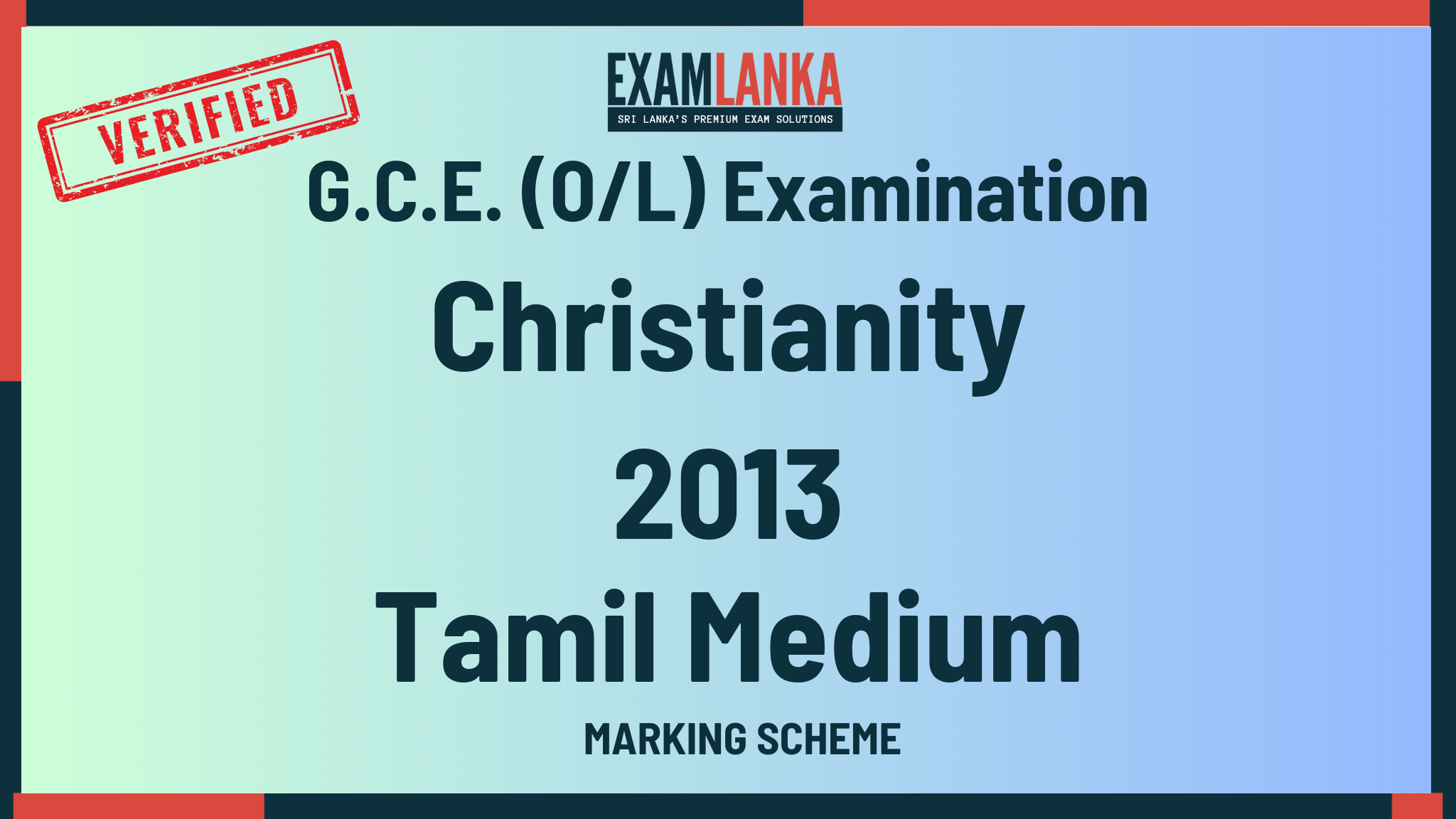 2013 G.C.E. O/L Christianity Tamil Medium Marking Scheme