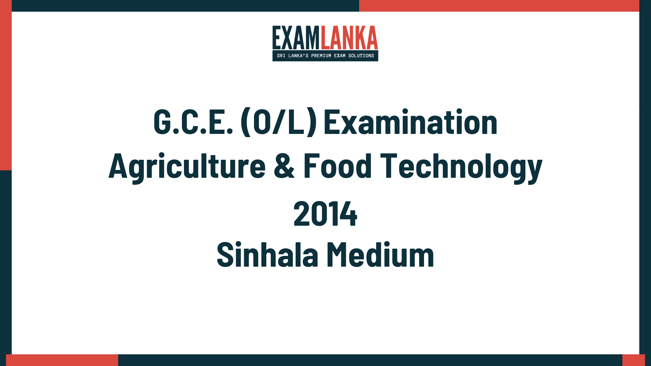 2014 G.C.E. O/L Agriculture & Food Technology Sinhala Medium Past Paper