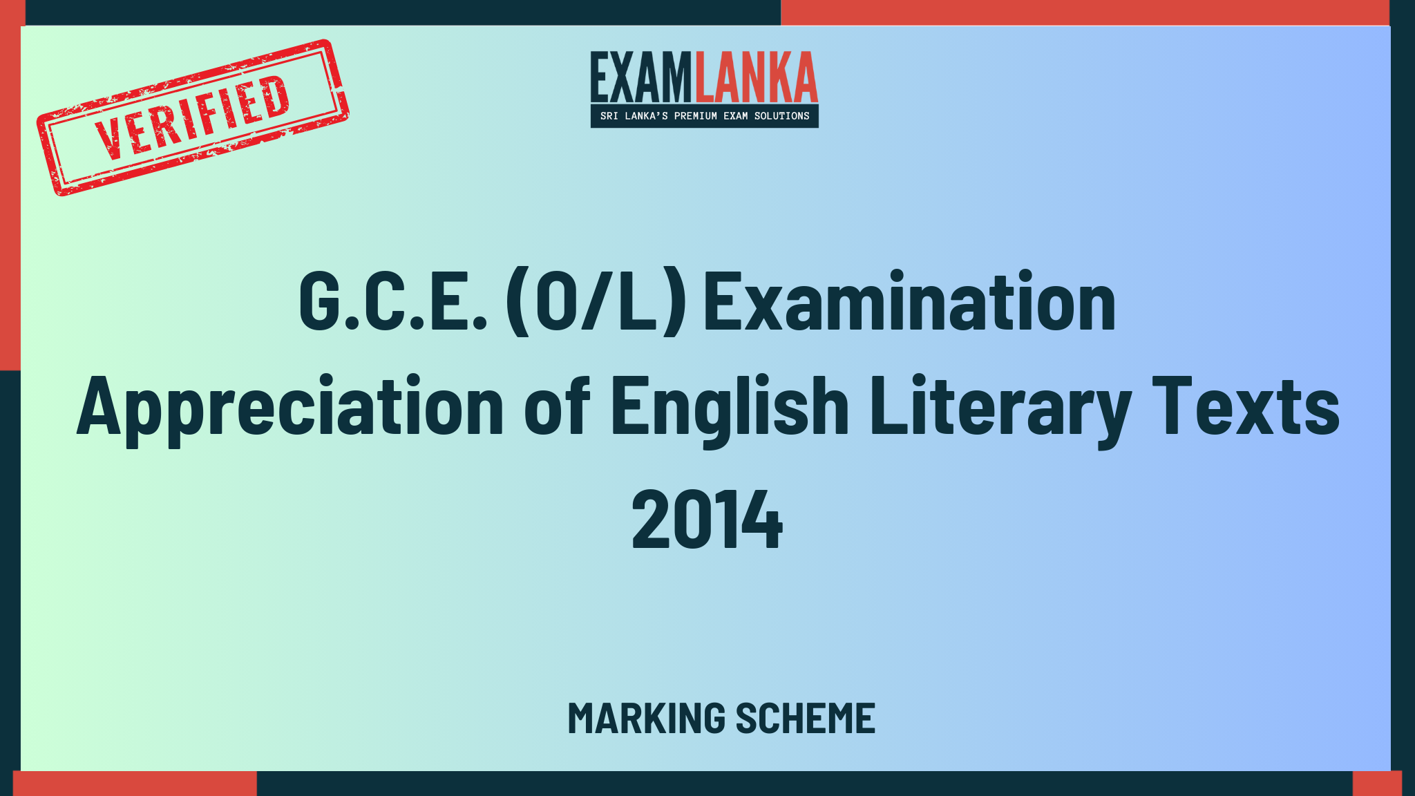 2014 G.C.E. O/L Appreciation of English Literary Texts Marking Scheme