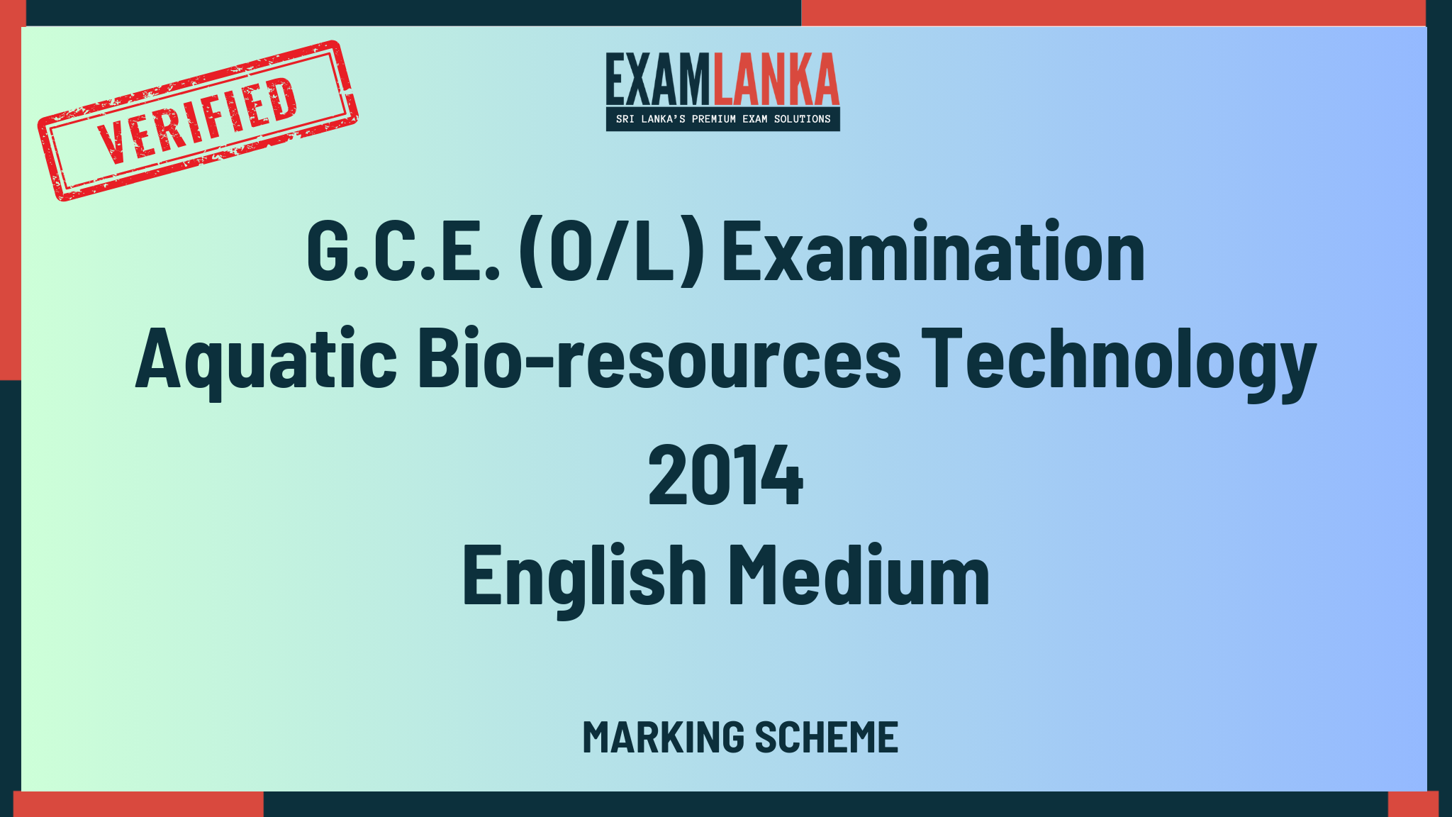 2014 G.C.E. O/L Aquatic Bio-resources Technology English Medium Marking Scheme