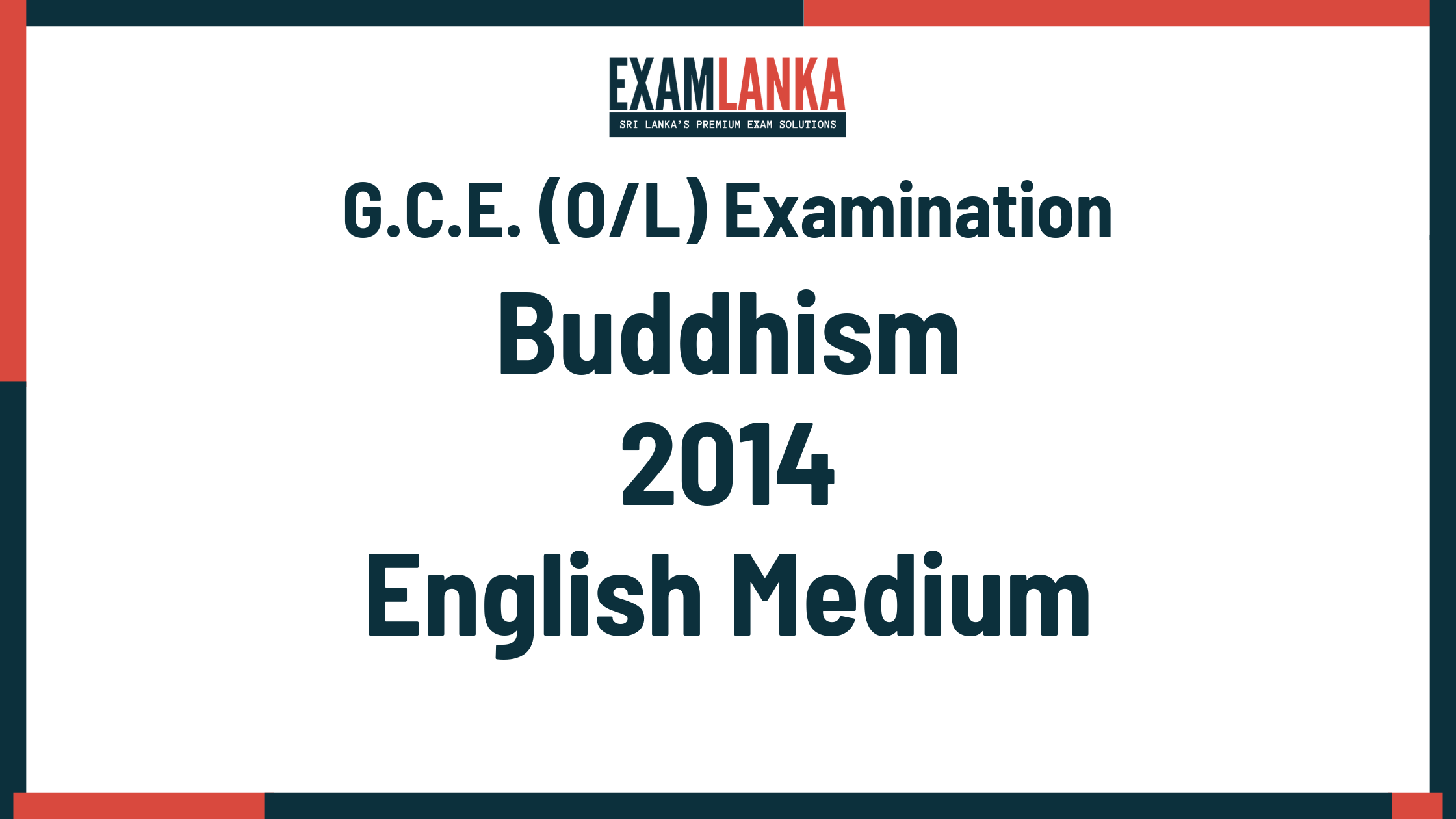 2014 G.C.E. O/L Buddhism English Medium Past Paper