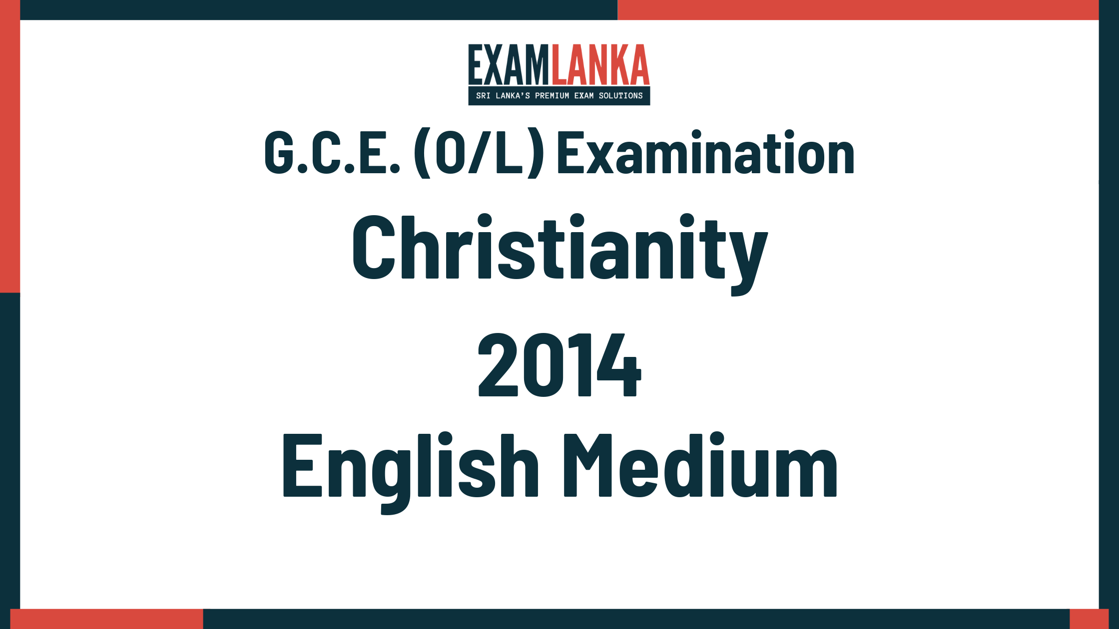 2014 G.C.E. O/L Christianity English Medium Past Paper