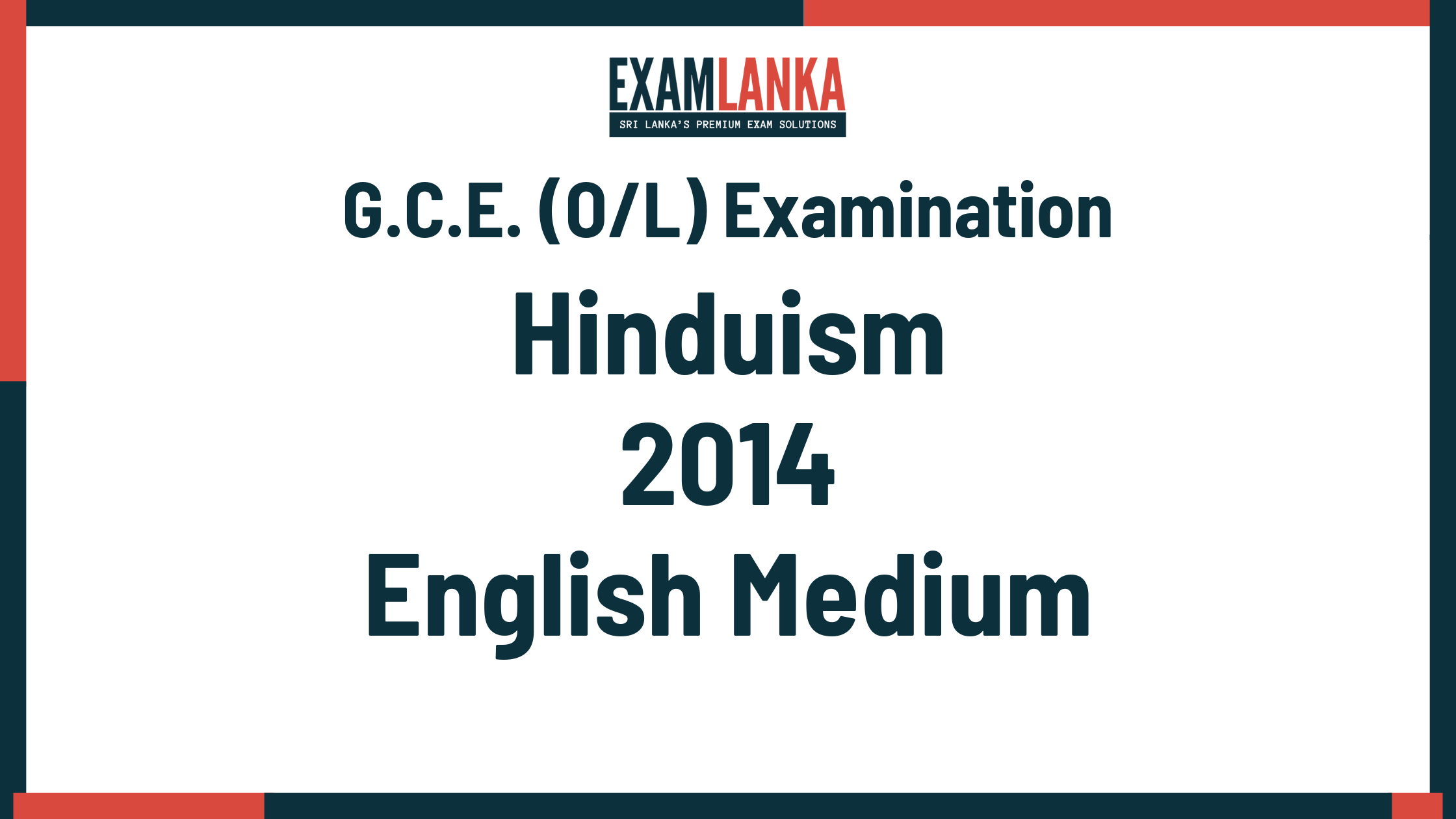 2014 G.C.E. O/L Hinduism English Medium Past Paper
