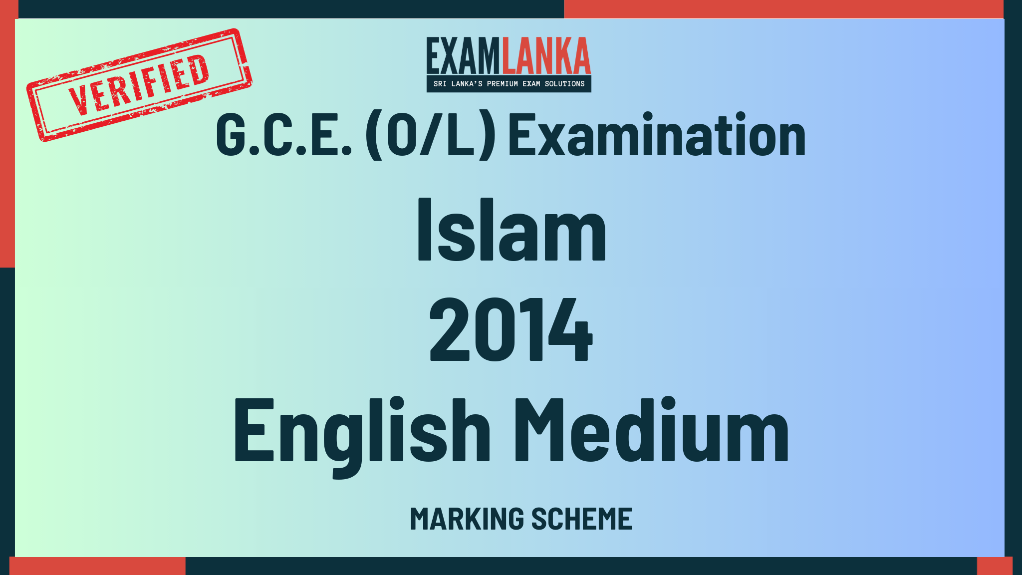 2014 G.C.E. O/L Islam English Medium Marking Scheme