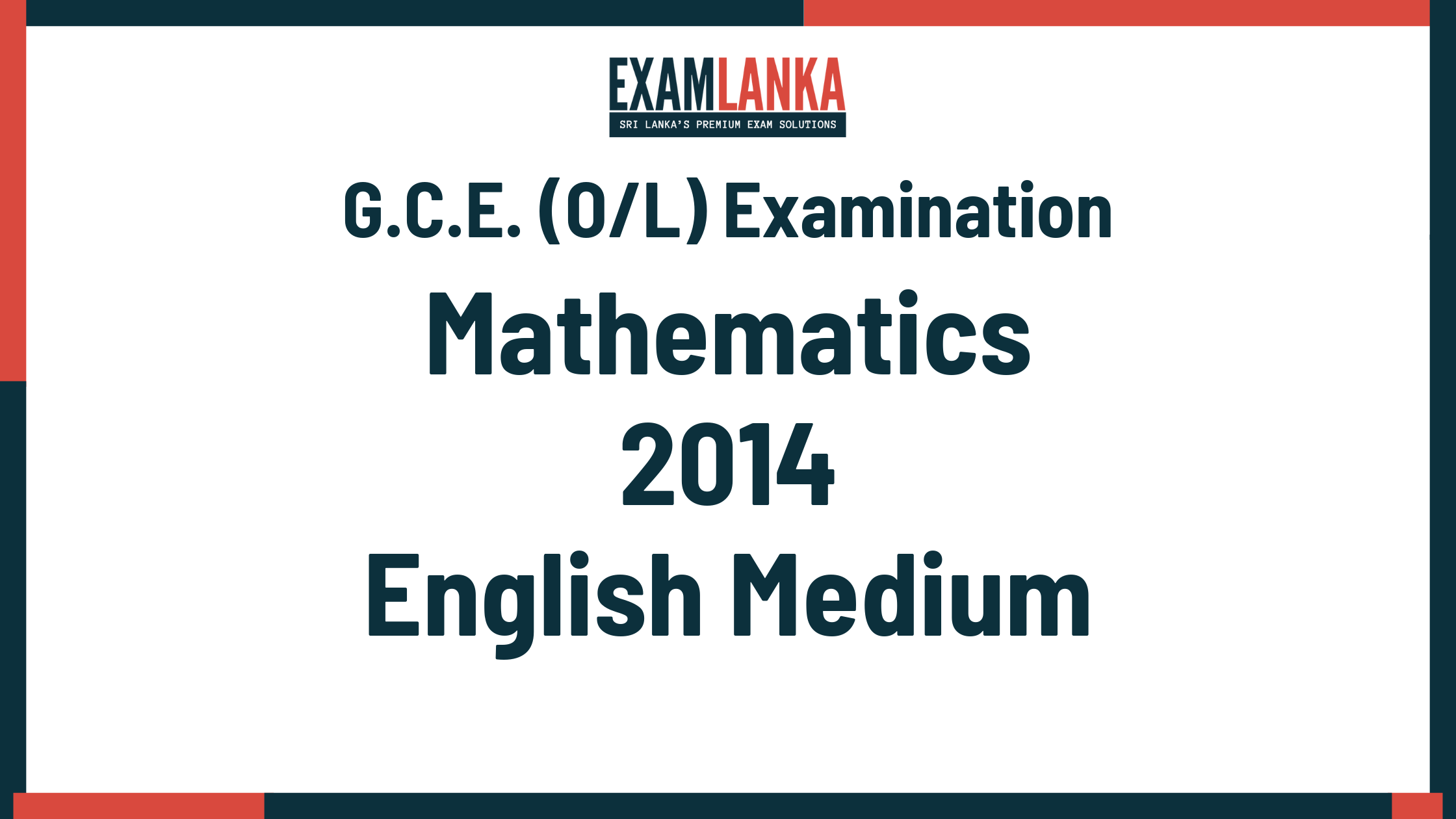 2014 G.C.E. O/L Mathematics English Medium Past Paper