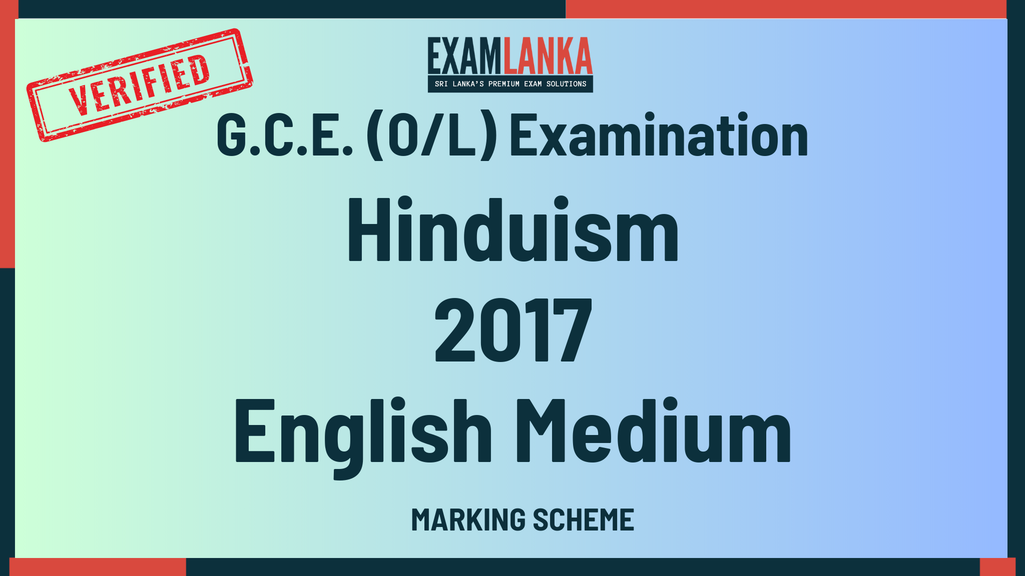 2017 G.C.E. O/L Hinduism English Medium Marking Scheme