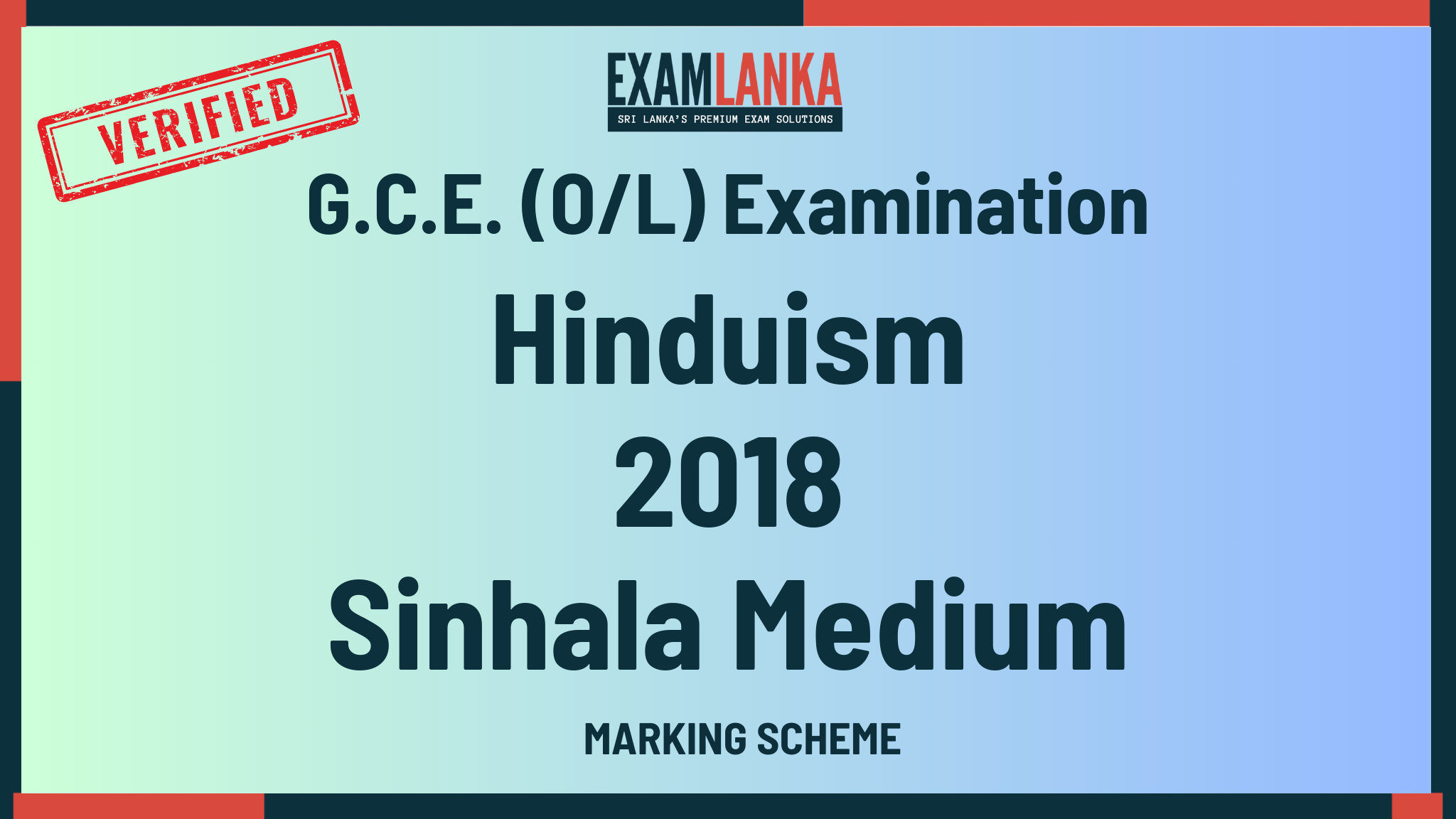 2018 G.C.E. O/L Hinduism Sinhala Medium Marking Scheme