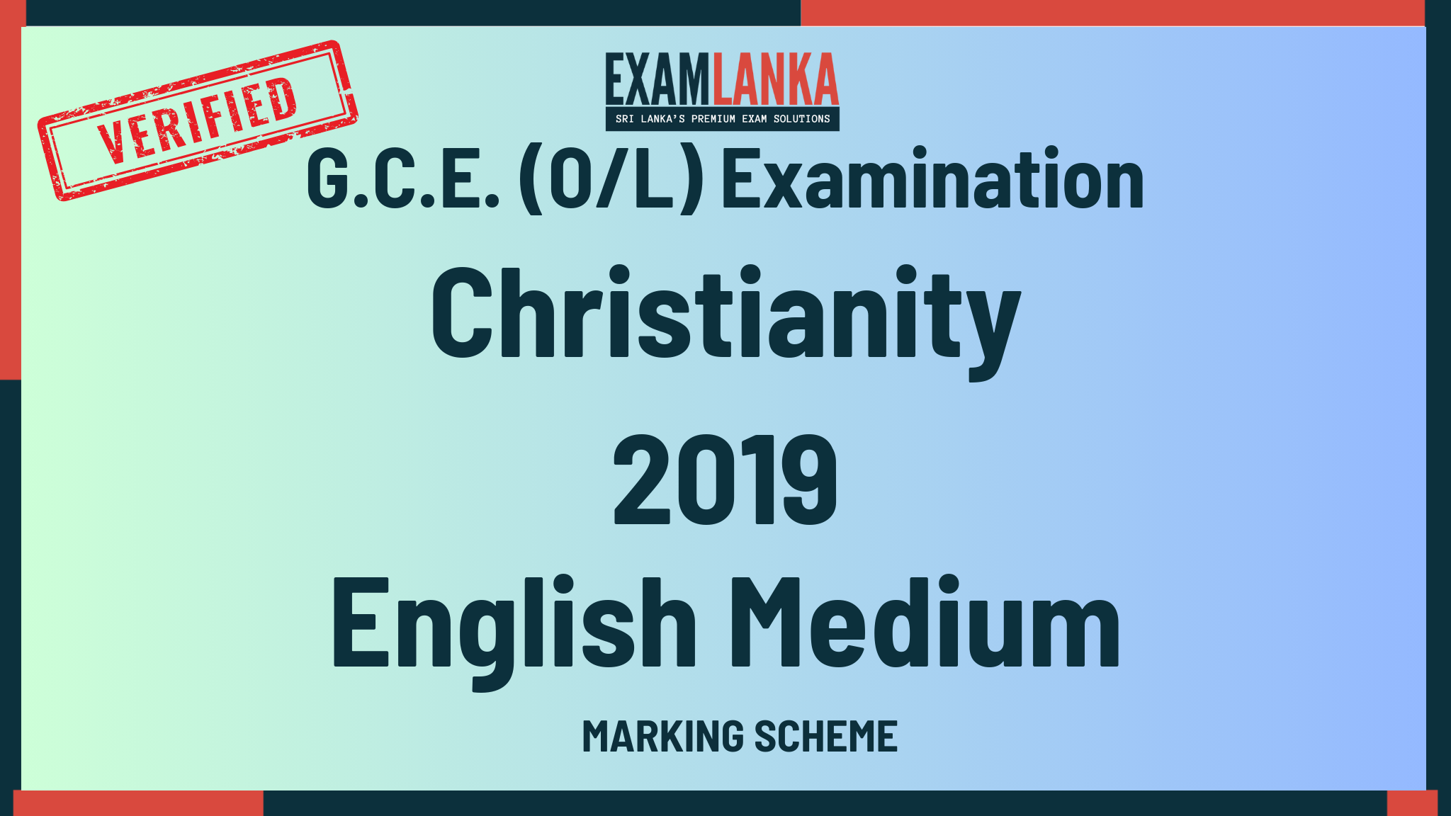 2019 G.C.E. O/L Christianity English Medium Marking Scheme