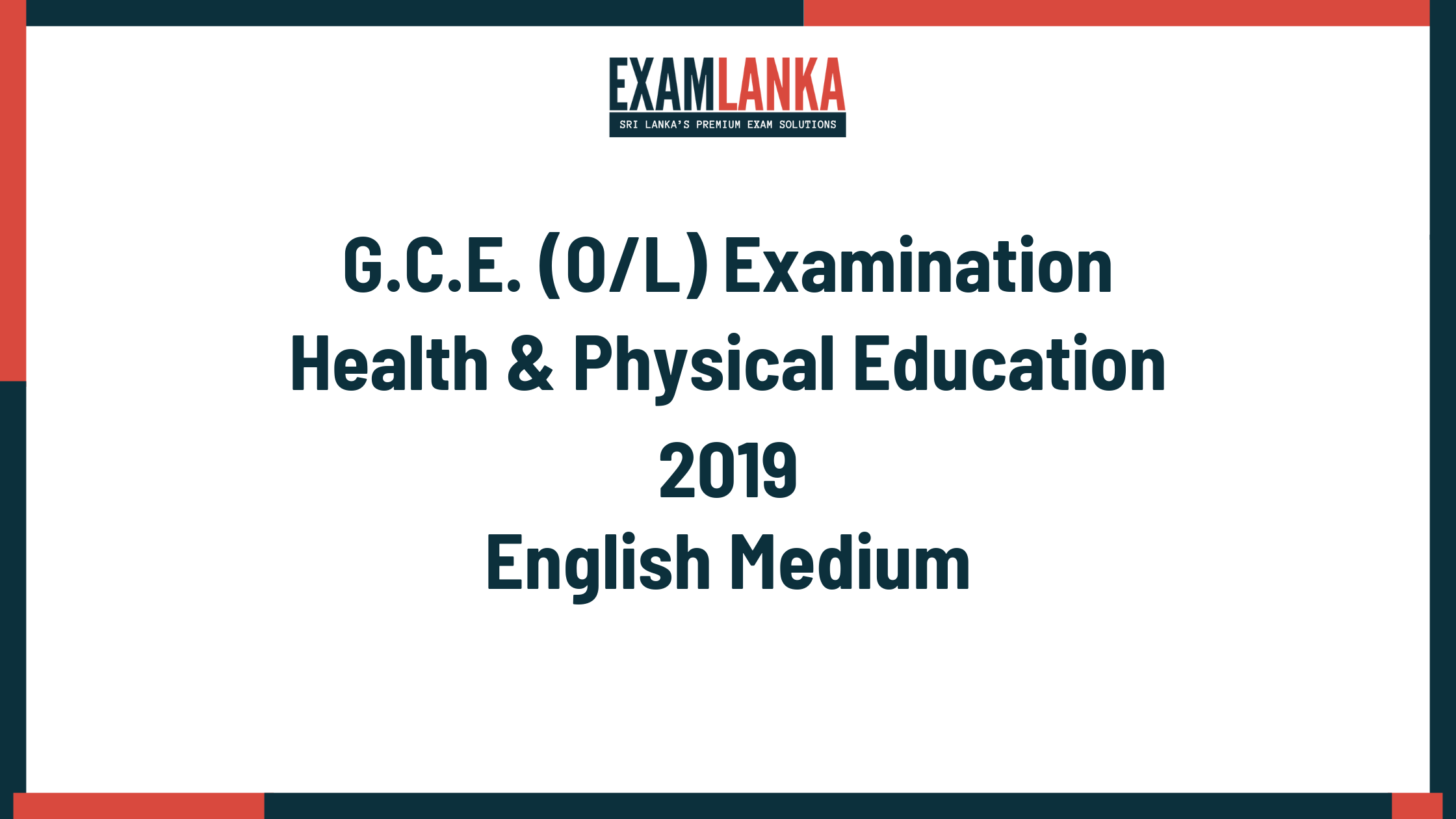 2019 G.C.E. O/L Health & Physical Education English Medium Past Paper