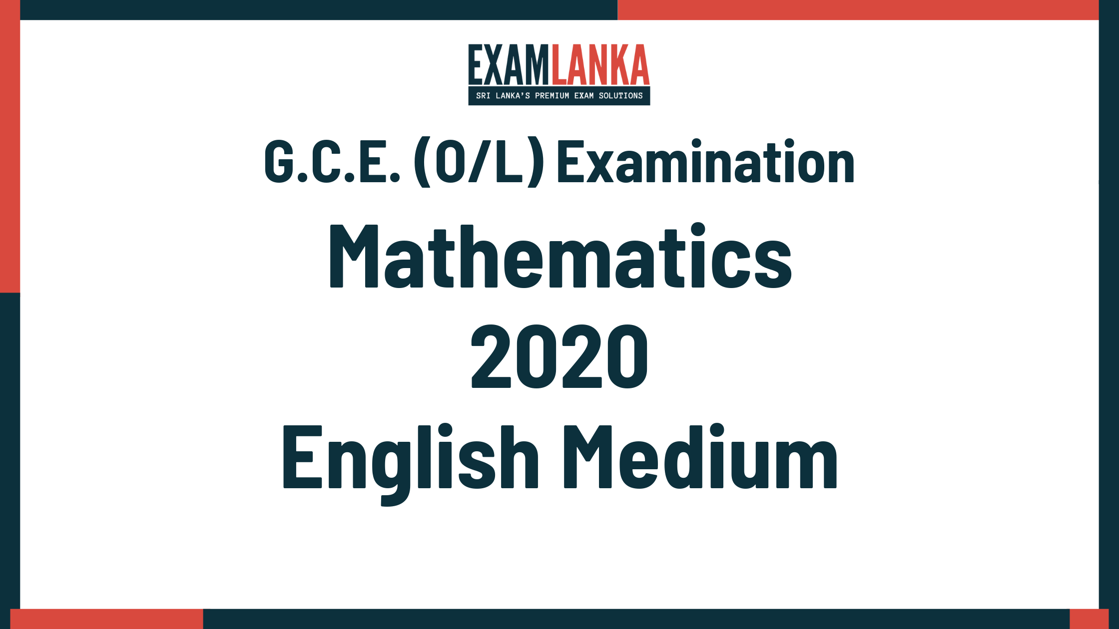 2020 G.C.E. O/L Mathematics English Medium Past Paper