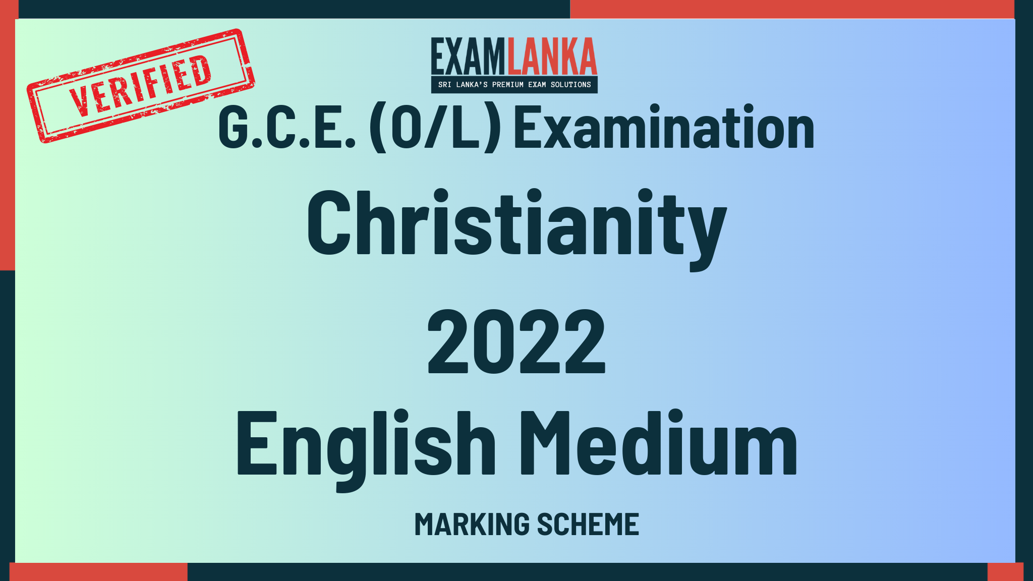 2022 G.C.E. O/L Christianity English Medium Marking Scheme