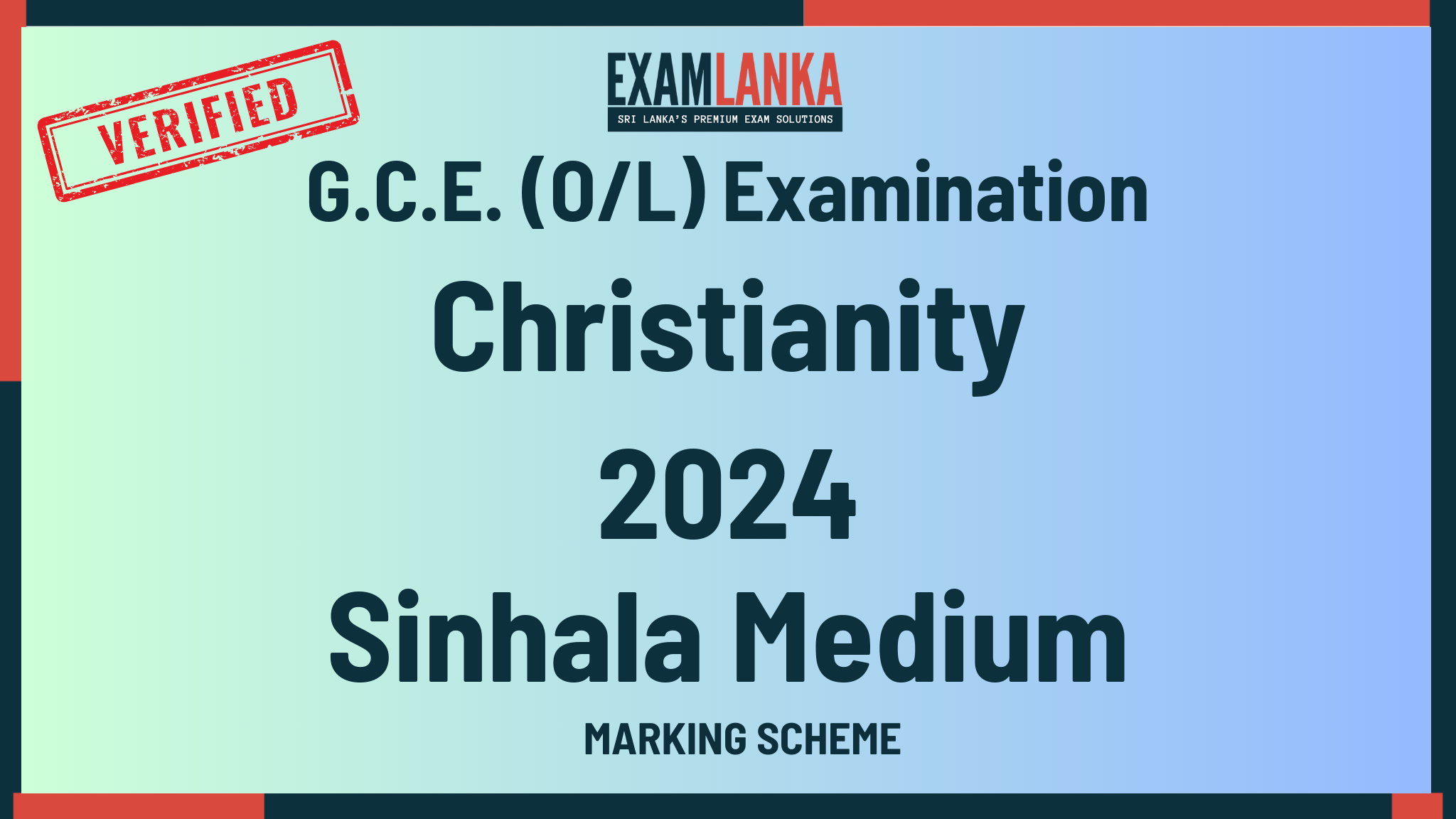 2024 G.C.E. O/L Christianity Sinhala Medium Marking Scheme