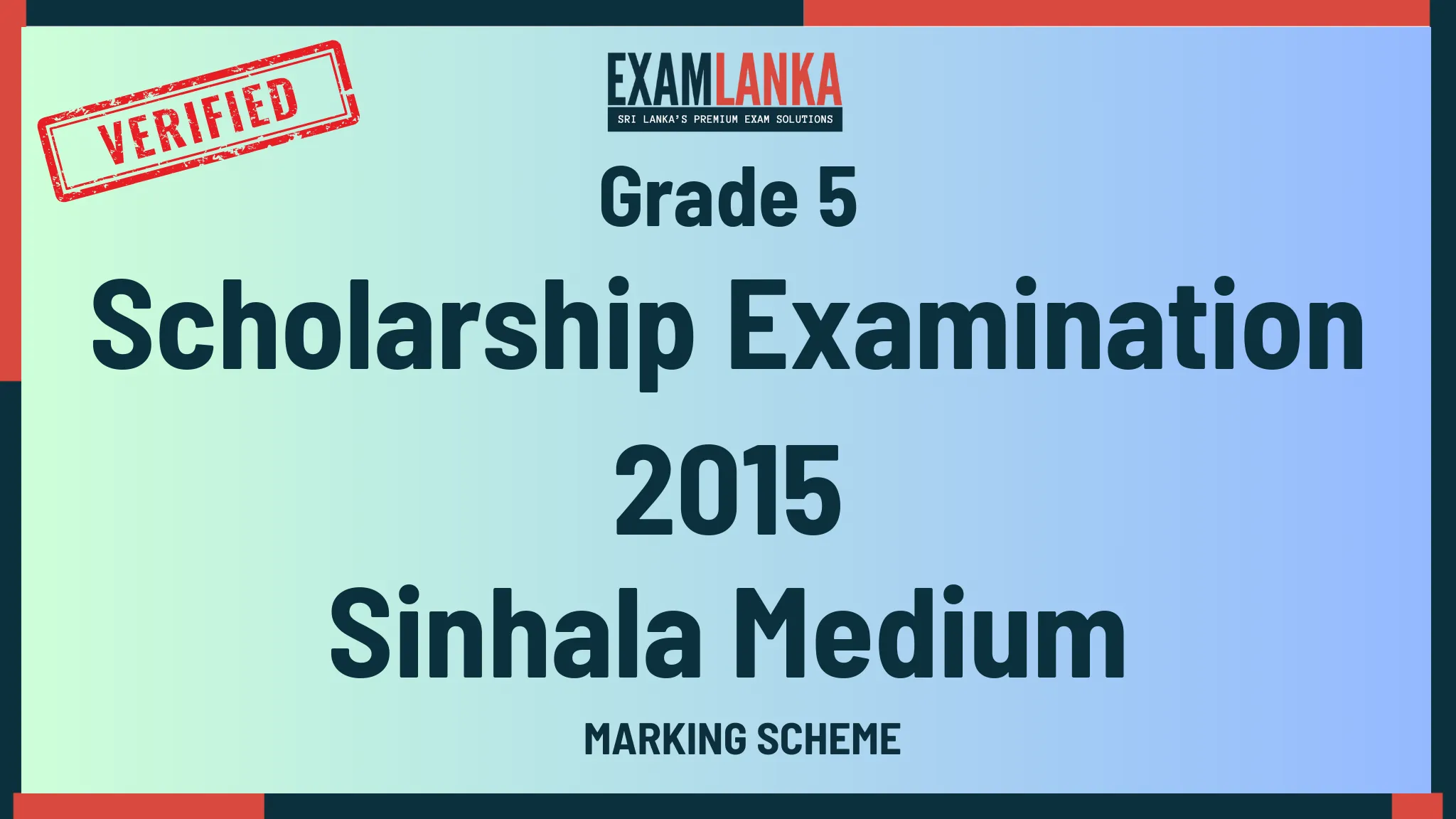 2015 Grade 5 Scholarship Examination Marking Scheme Sinhala Medium