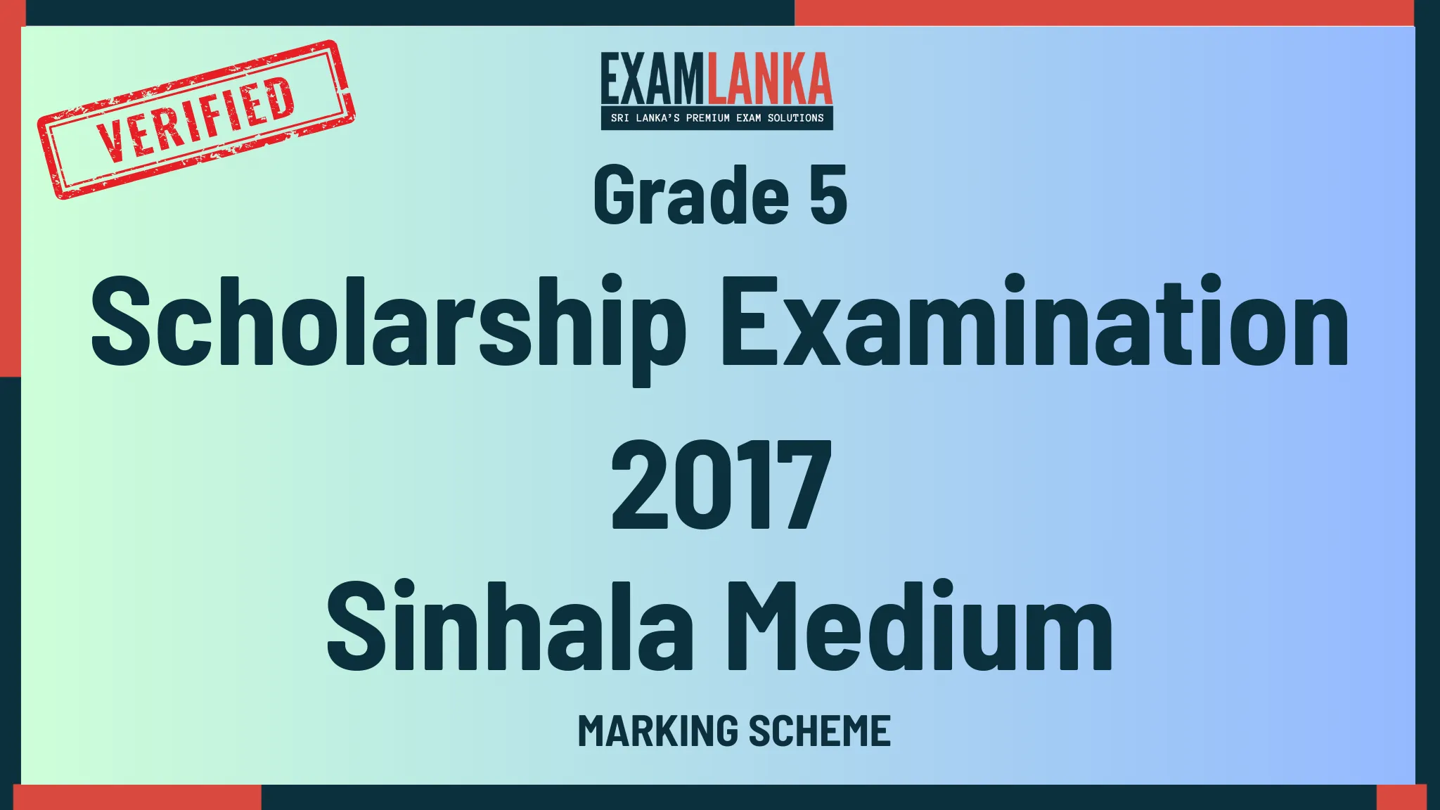 2017 Grade 5 Scholarship Examination Marking Scheme Sinhala Medium