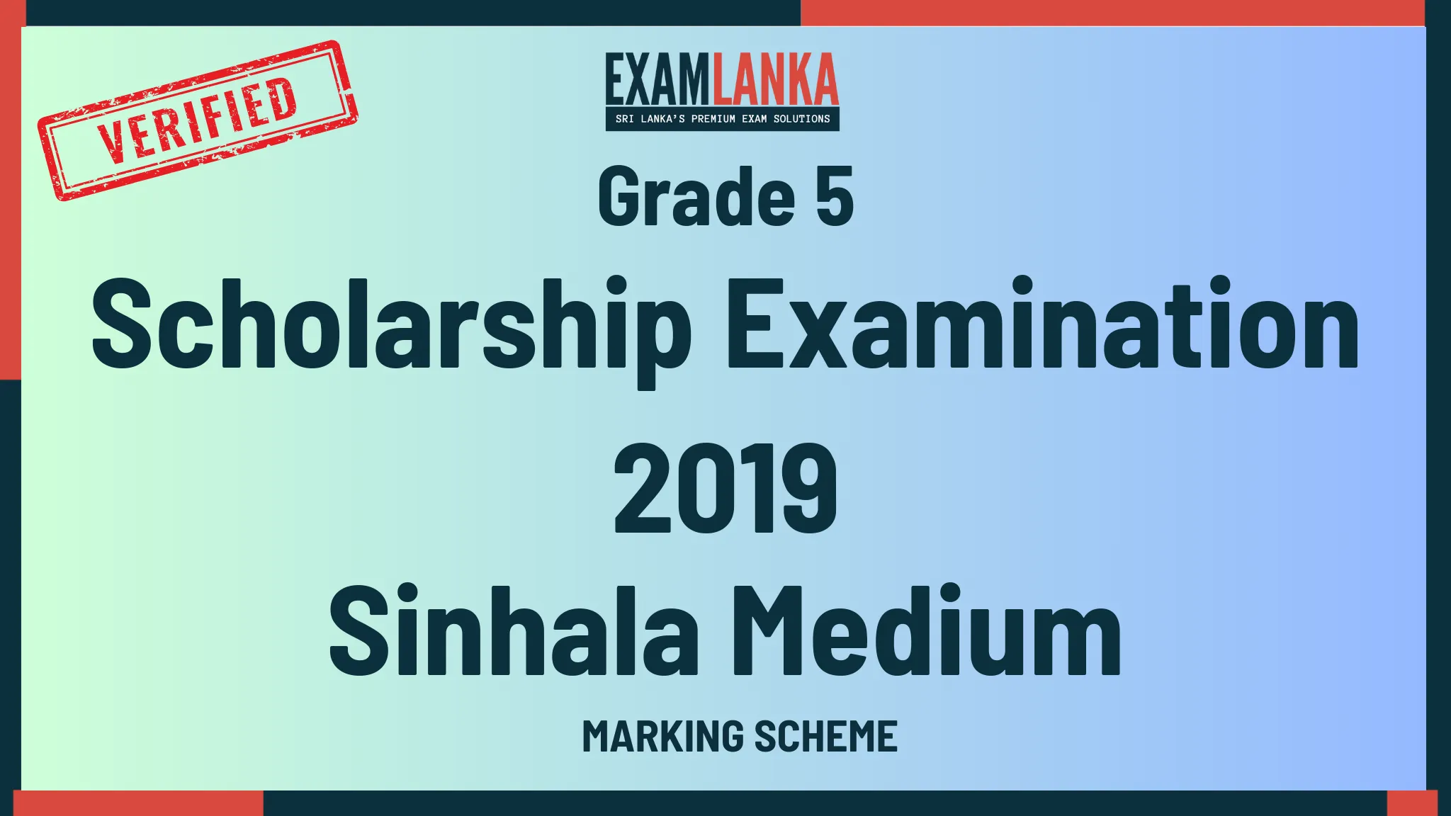 2019 Grade 5 Scholarship Examination Marking Scheme Sinhala Medium