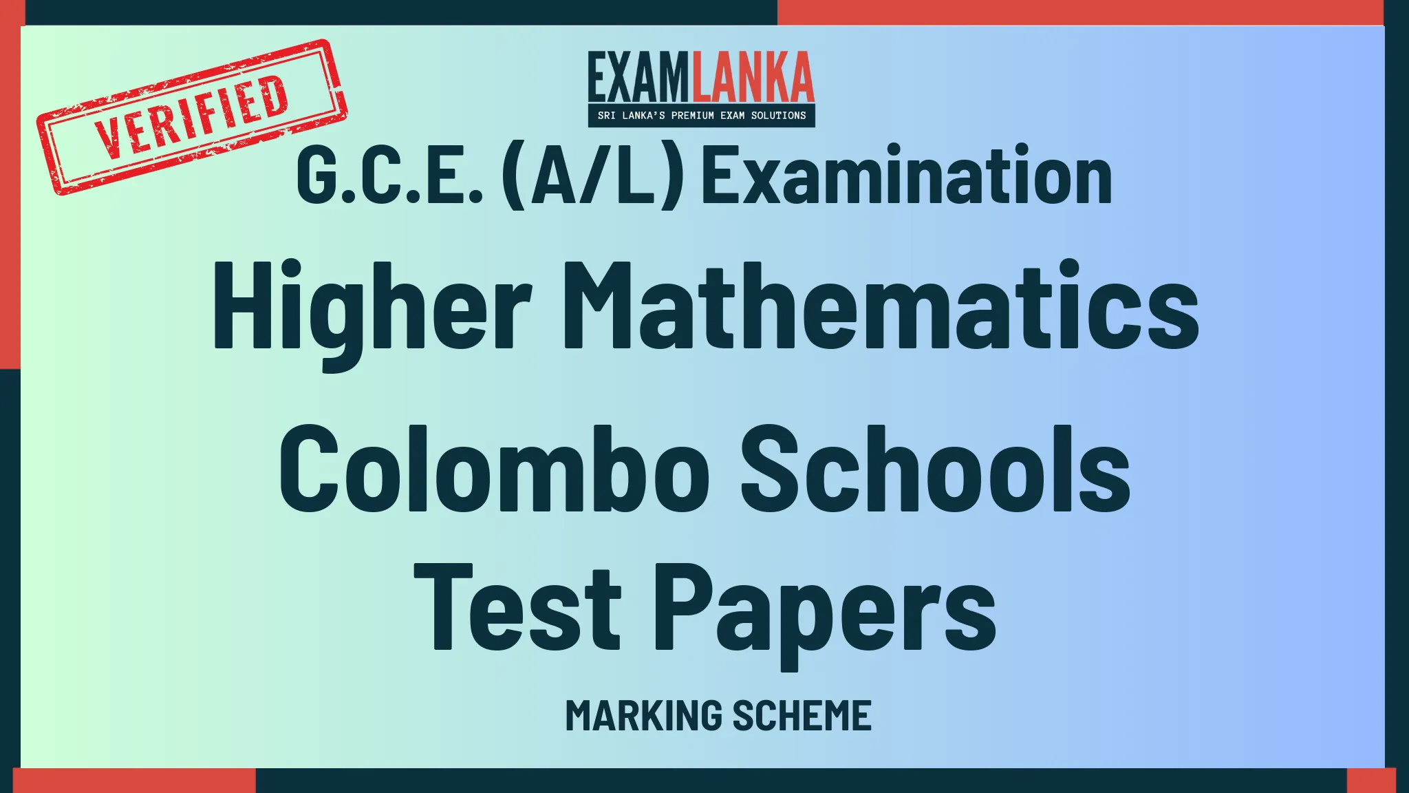 G.C.E. (A/L) Examination Agricultural Science Colombo Schools Paper Markings