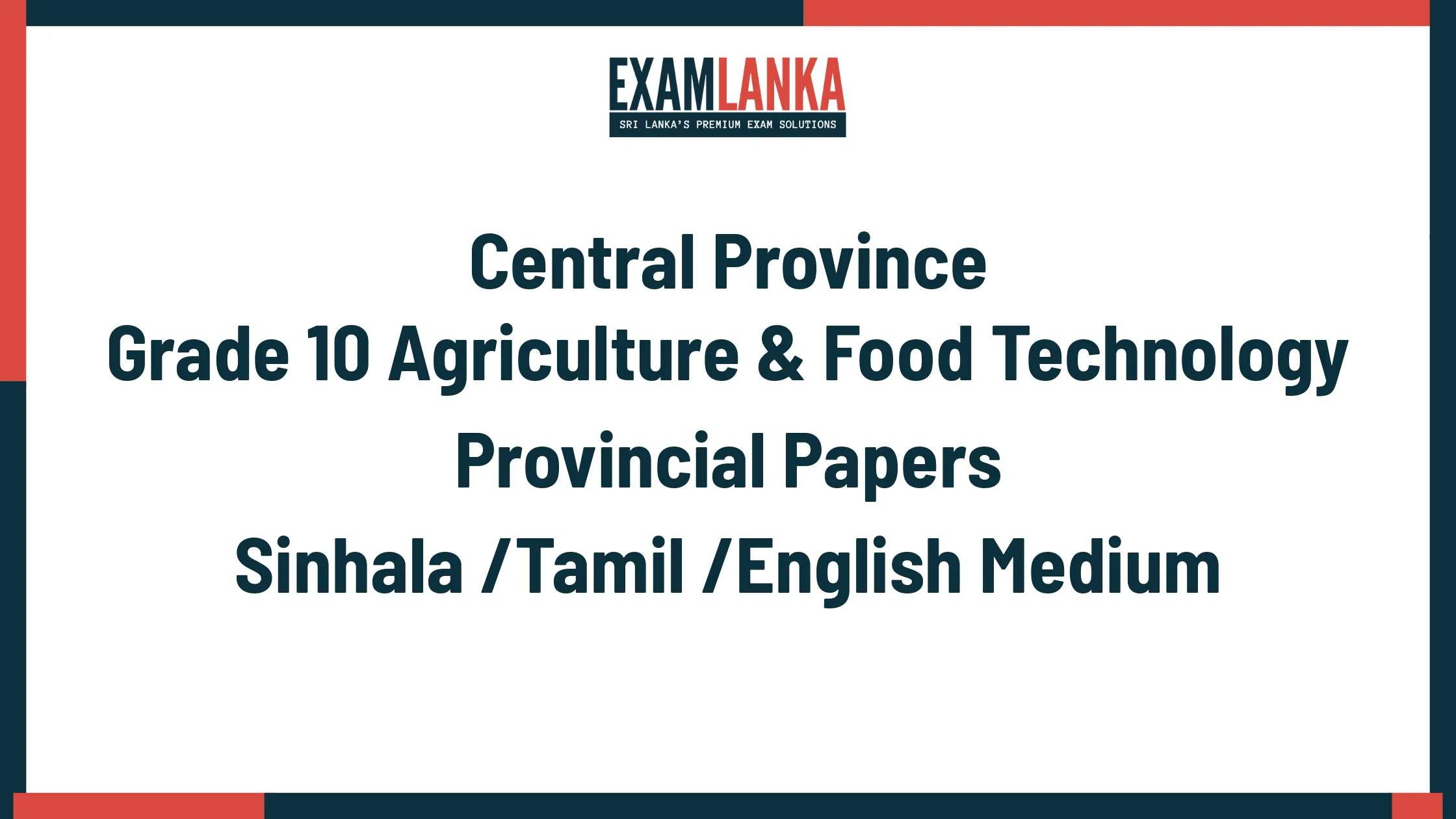 Central Province Grade 10 Agriculture & Food Technology